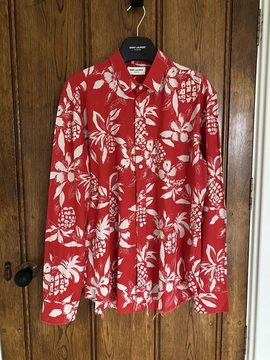 Saint Laurent Paris Saint Laurent red raw hem Hawaiian shirt 41