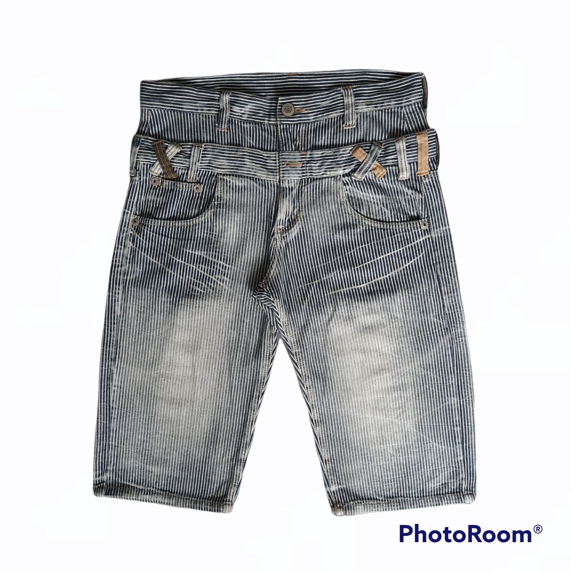 Japanese Brand 🔥Double waist hickory stripes short pants Size US 32 / EU 48 - 1 Thumbnail