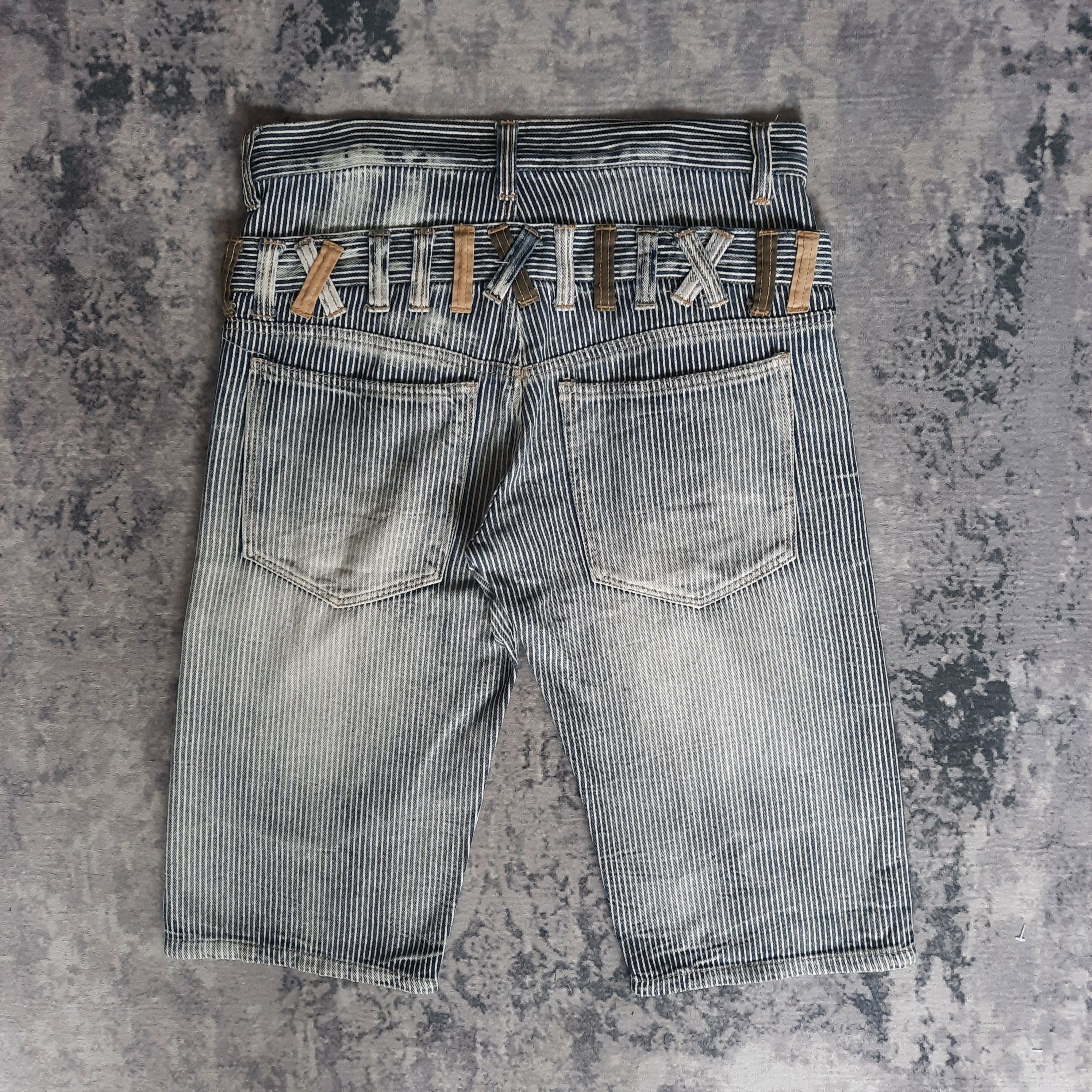 Japanese Brand 🔥Double waist hickory stripes short pants Size US 32 / EU 48 - 2 Thumbnail