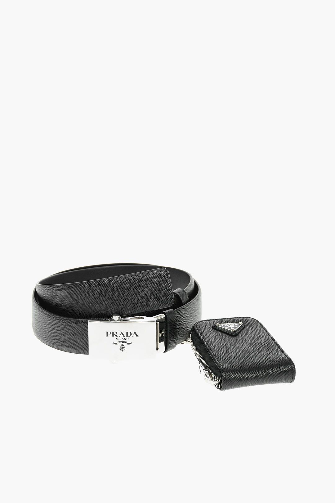 image of Prada Textured Leather Utility Belt With Logoed Pouch in Black, Men's
