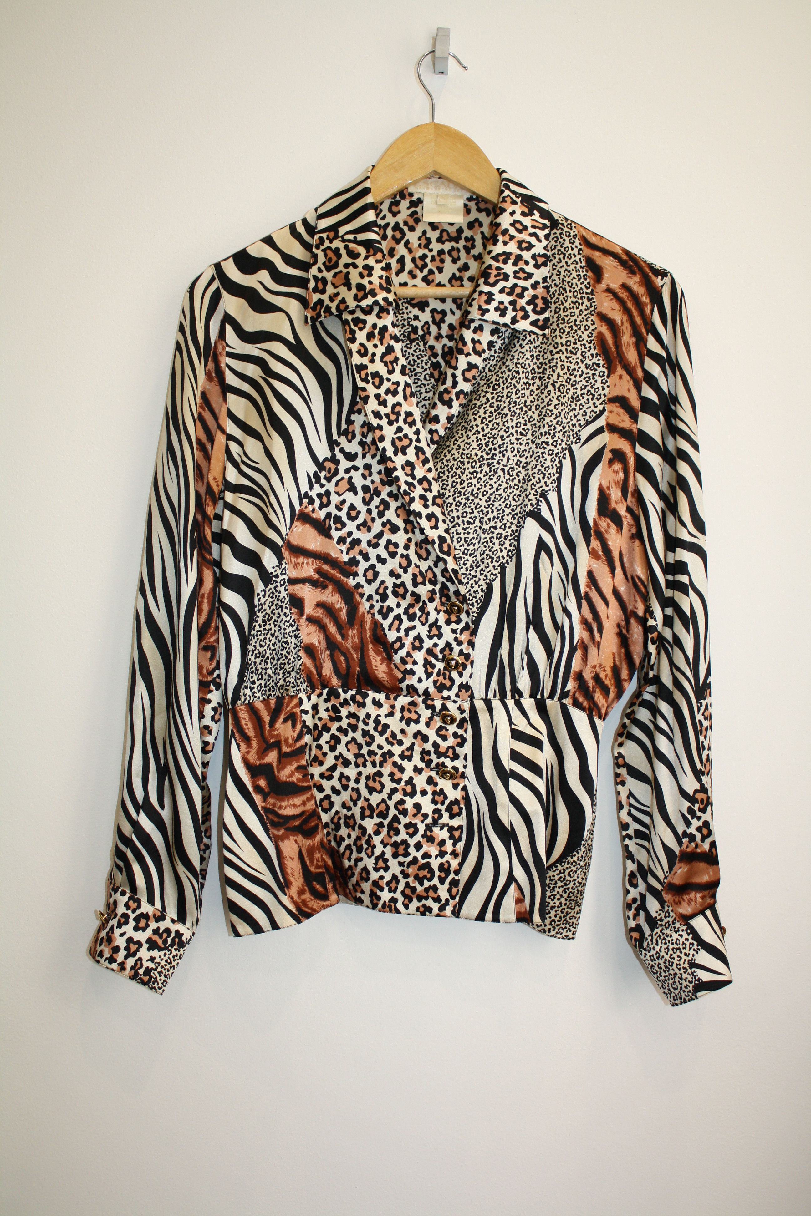 Vintage Escada Silk Blazer Shirt Leopard
