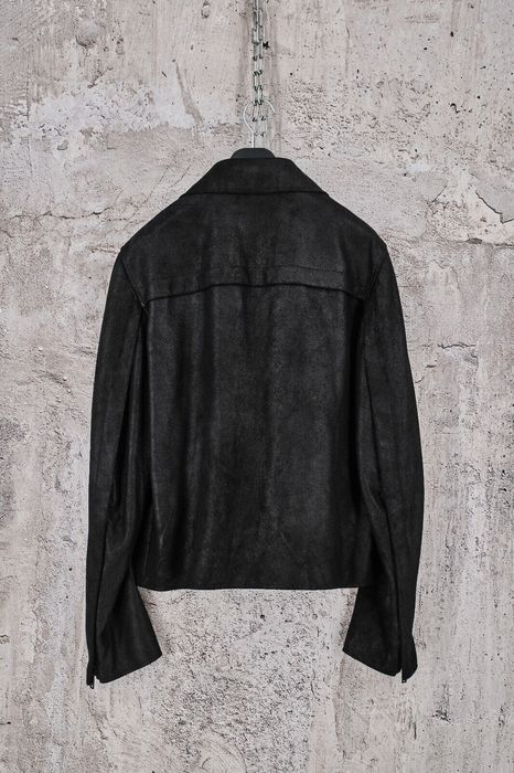 Ann Demeulemeester black leather jacket with asymmetric button