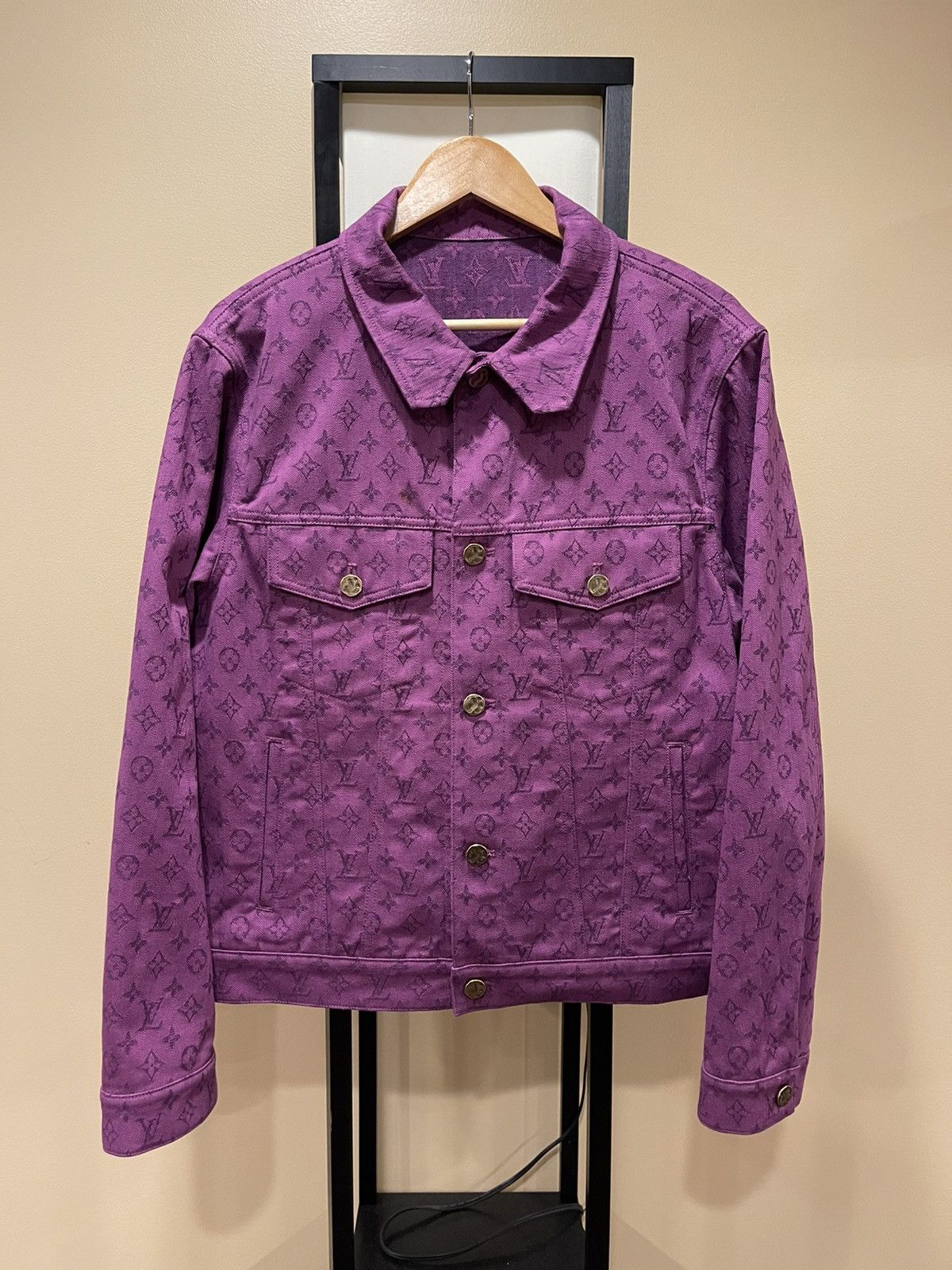 Louis Vuitton Purple Monogram Denim Button Up Jacket size 52 at 1stDibs