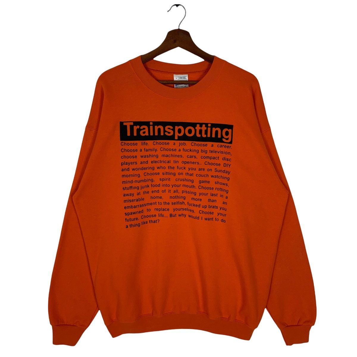 image of 90’S Trainspotting Movie Sweatshirt in Orange, Men's (Size Large)
