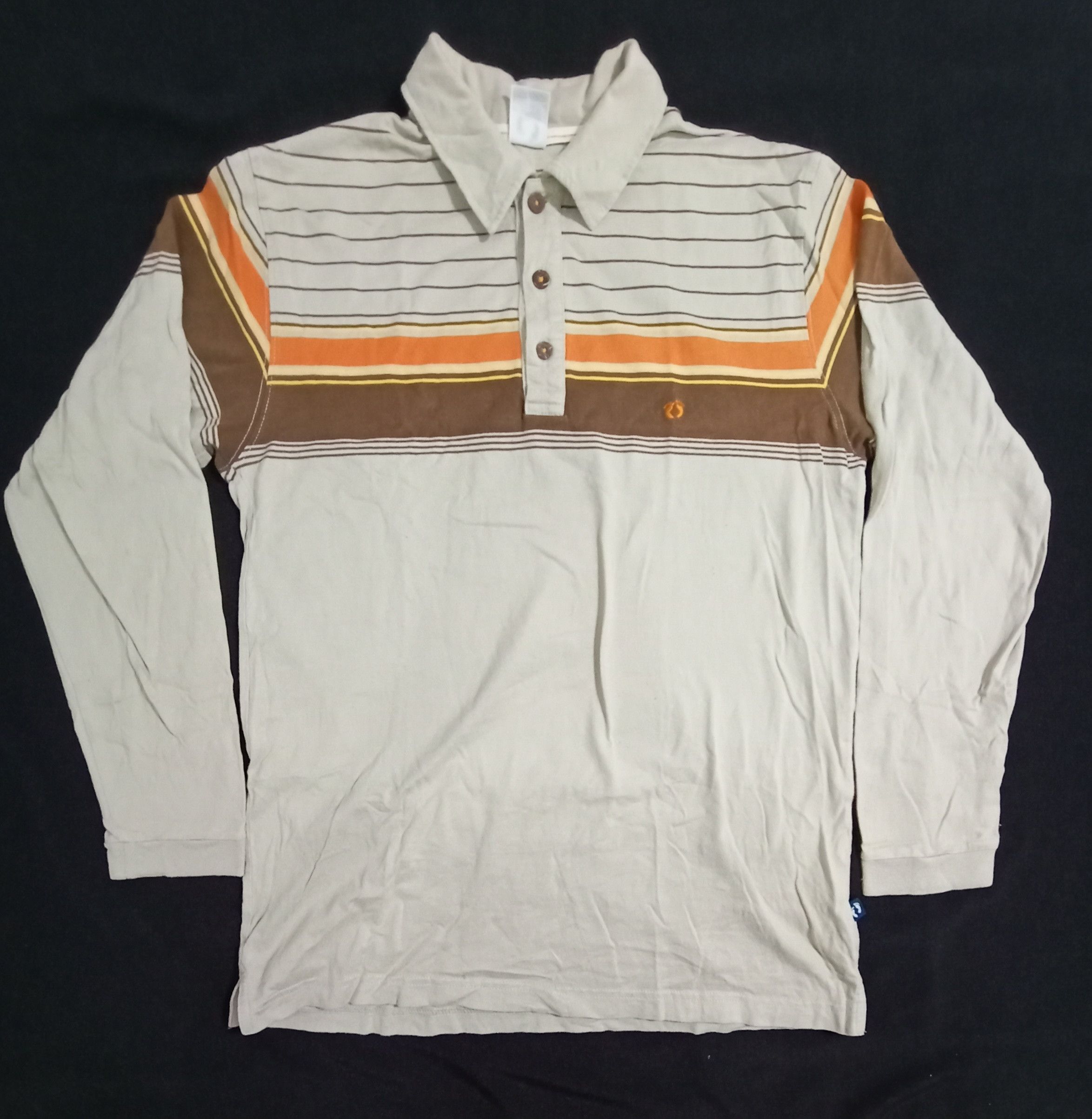 Hang Ten Brand Long Sleeve Polo Shirt Embroidery Logo Tag