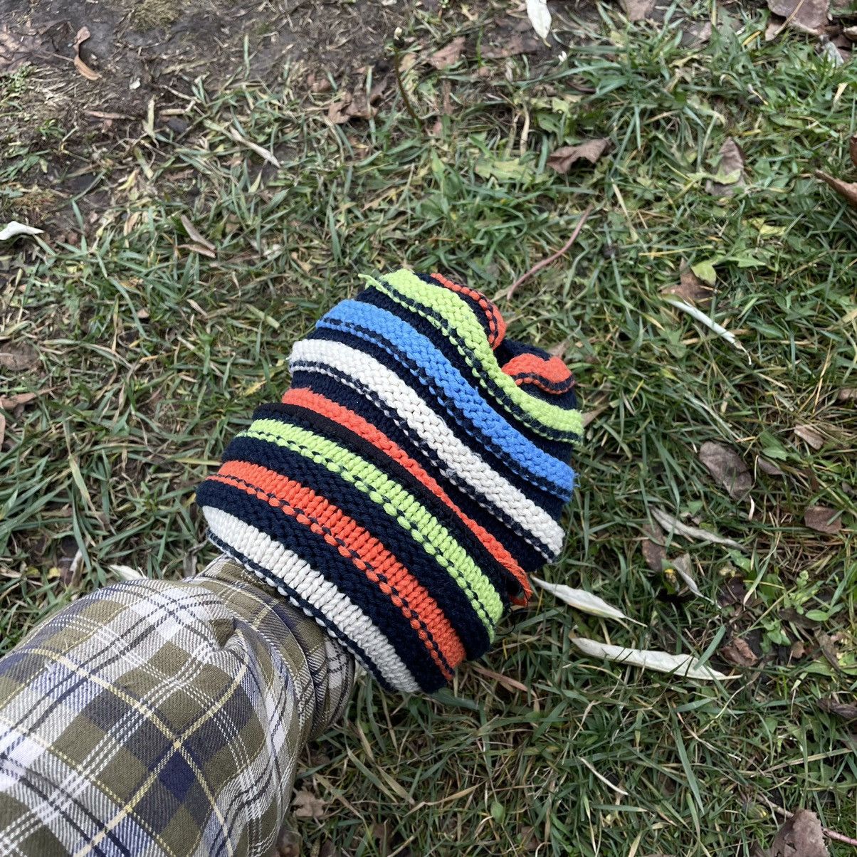 Vintage Y2K Stripes Knitted Emo Alt Beanie Streetwear VTG