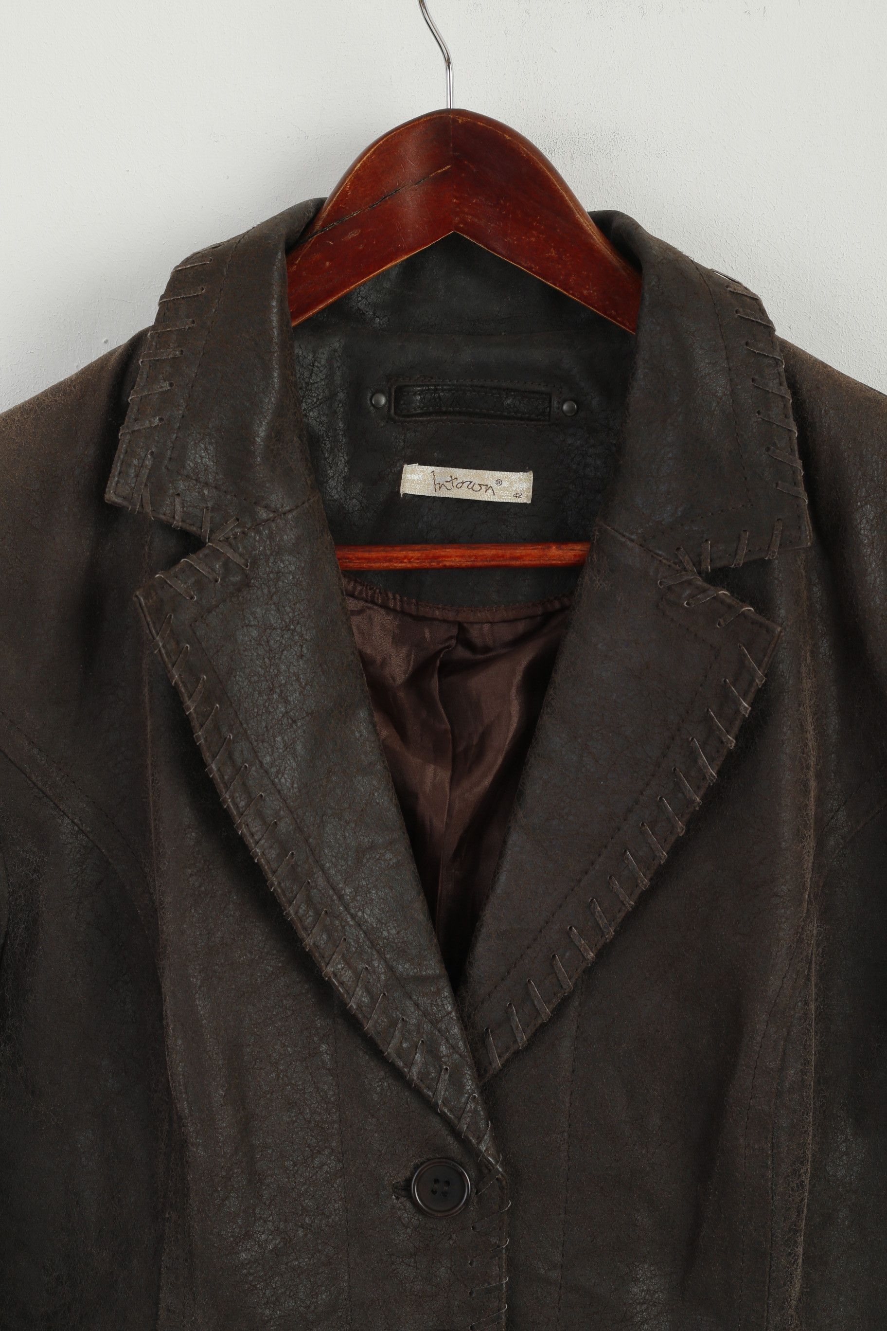 Vintage Intown Women 42 Blazer Leather Brown Buttoned 1458 Size L / US 10 / IT 46 - 2 Thumbnail