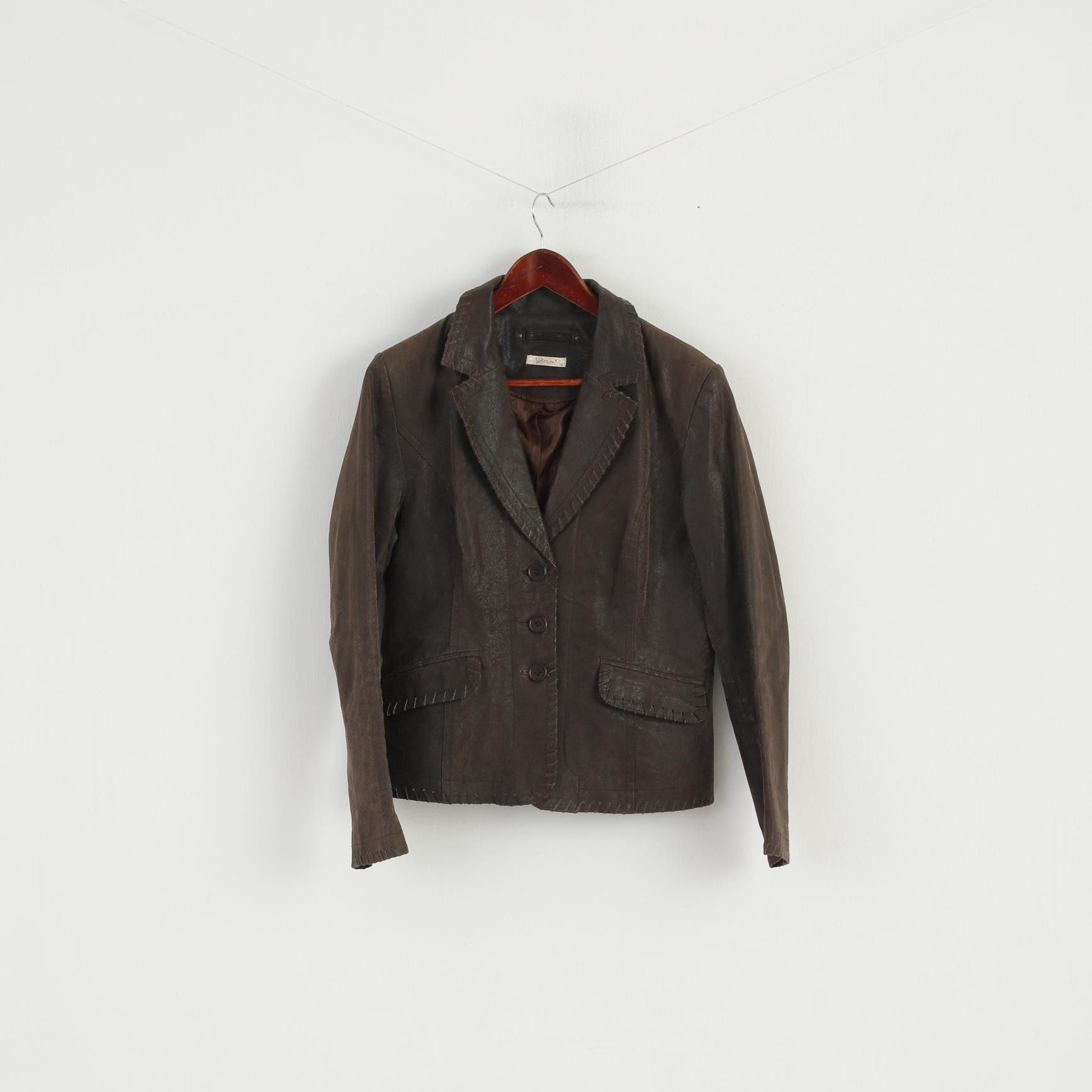 Vintage Intown Women 42 Blazer Leather Brown Buttoned 1458 Size L / US 10 / IT 46 - 1 Thumbnail