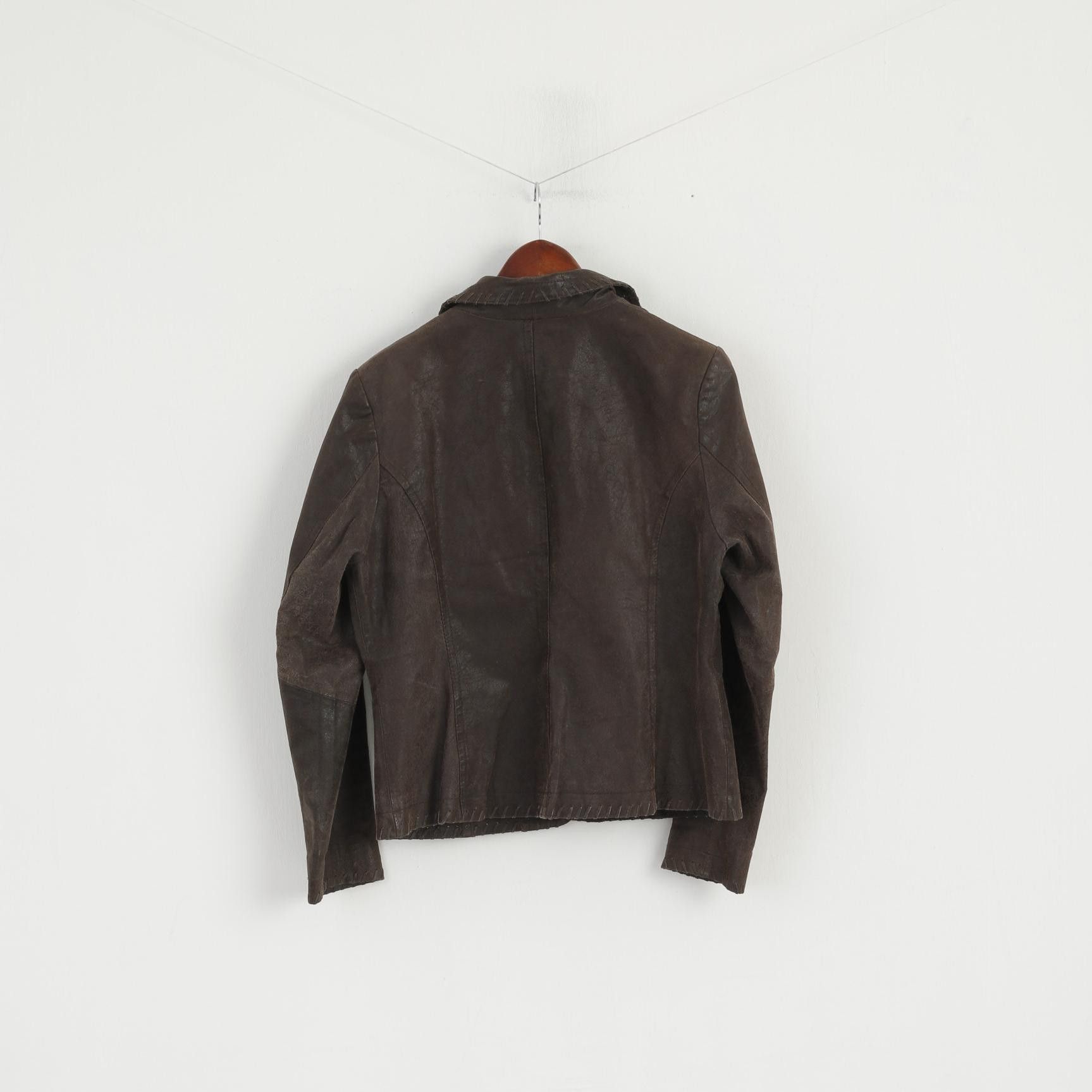 Vintage Intown Women 42 Blazer Leather Brown Buttoned 1458 Size L / US 10 / IT 46 - 7 Thumbnail