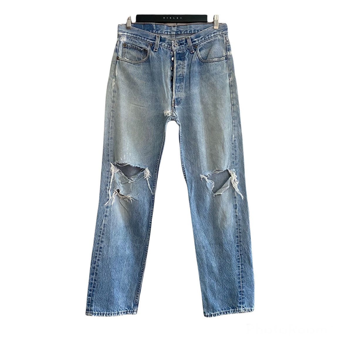 image of Distressed Denim x Levis Vintage 80's Levis 501Xx Ripped Distressed Jeans Light Wash in Blue (Size 