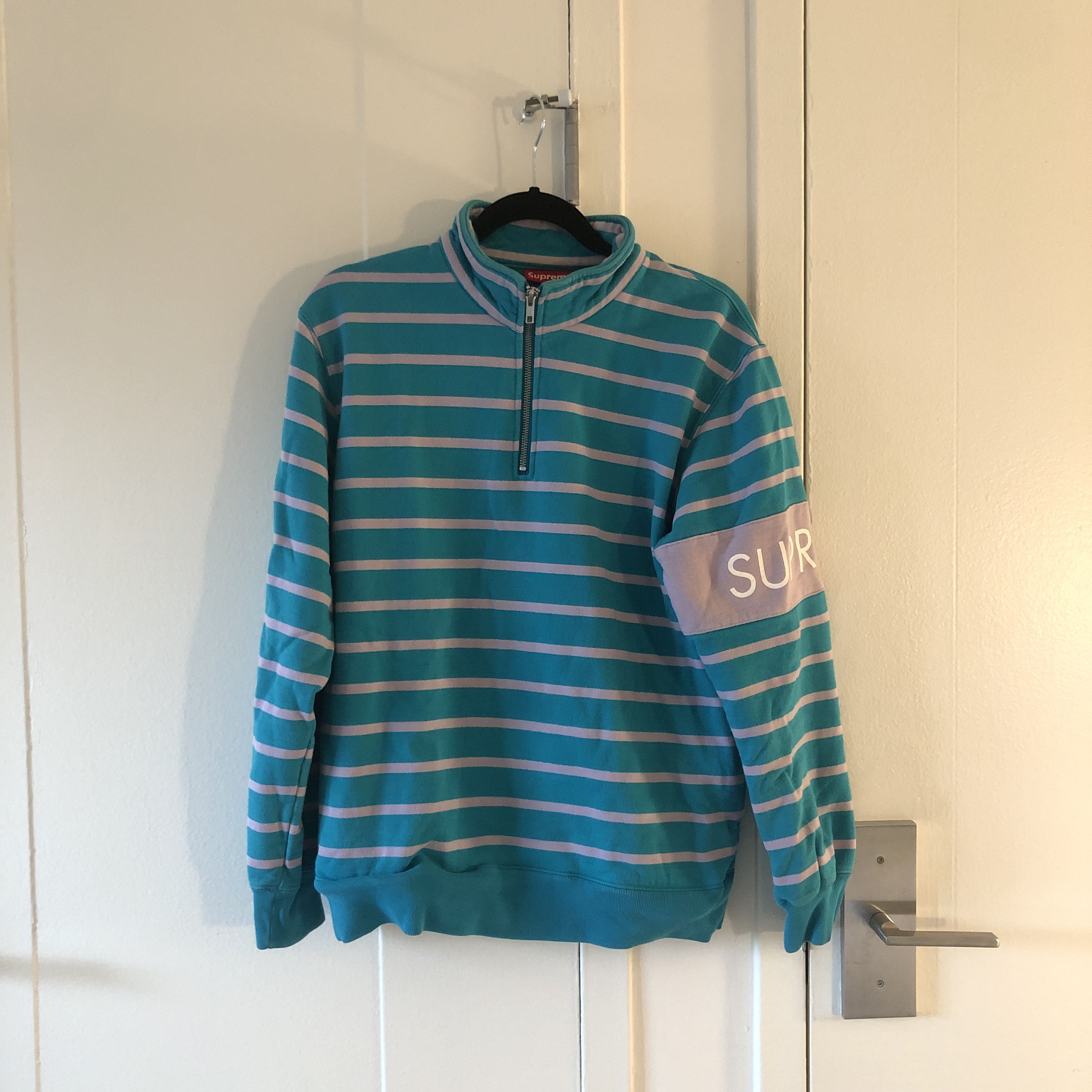 Supreme striped cheap half zip sweater