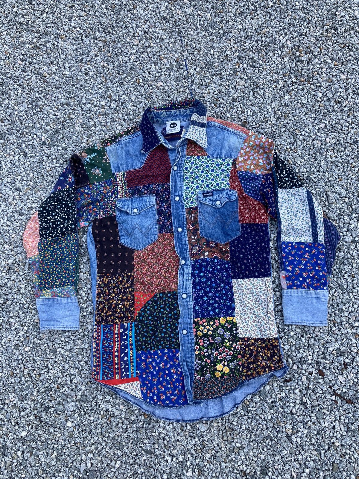 Vintage × Wrangler Vintage Wrangler Patchwork Denim Shirt Size US M / EU 48-50 / 2 - 1 Thumbnail