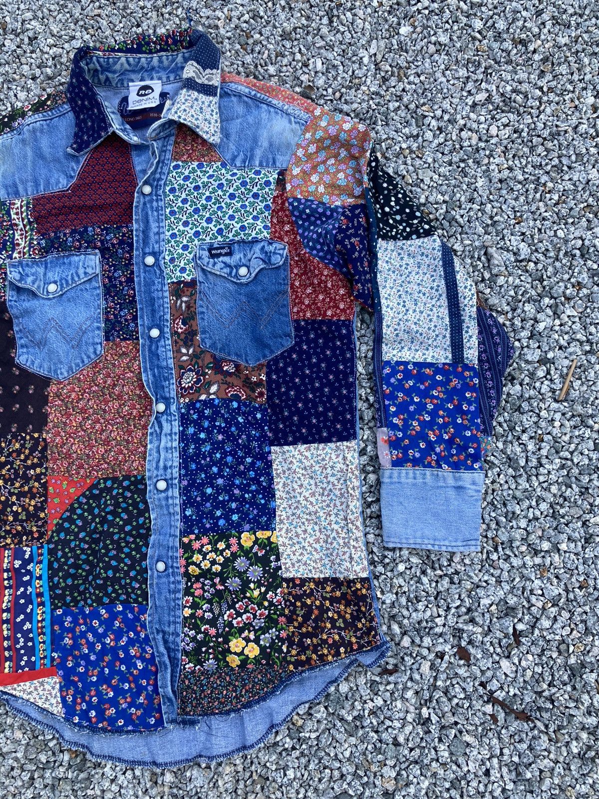 Vintage × Wrangler Vintage Wrangler Patchwork Denim Shirt Size US M / EU 48-50 / 2 - 4 Thumbnail