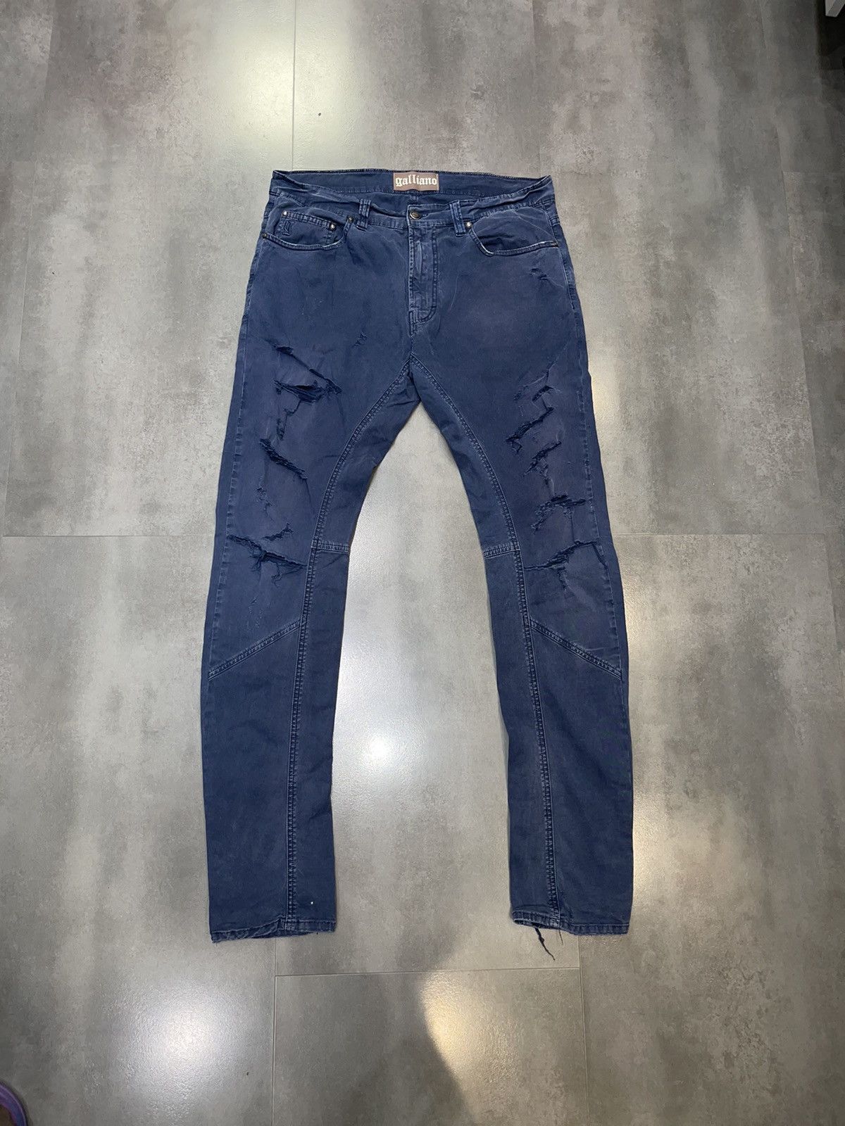 John Galliano Galliano Distressed Dark Navy Biker Denim Pants Size US 34 / EU 50 - 1 Thumbnail