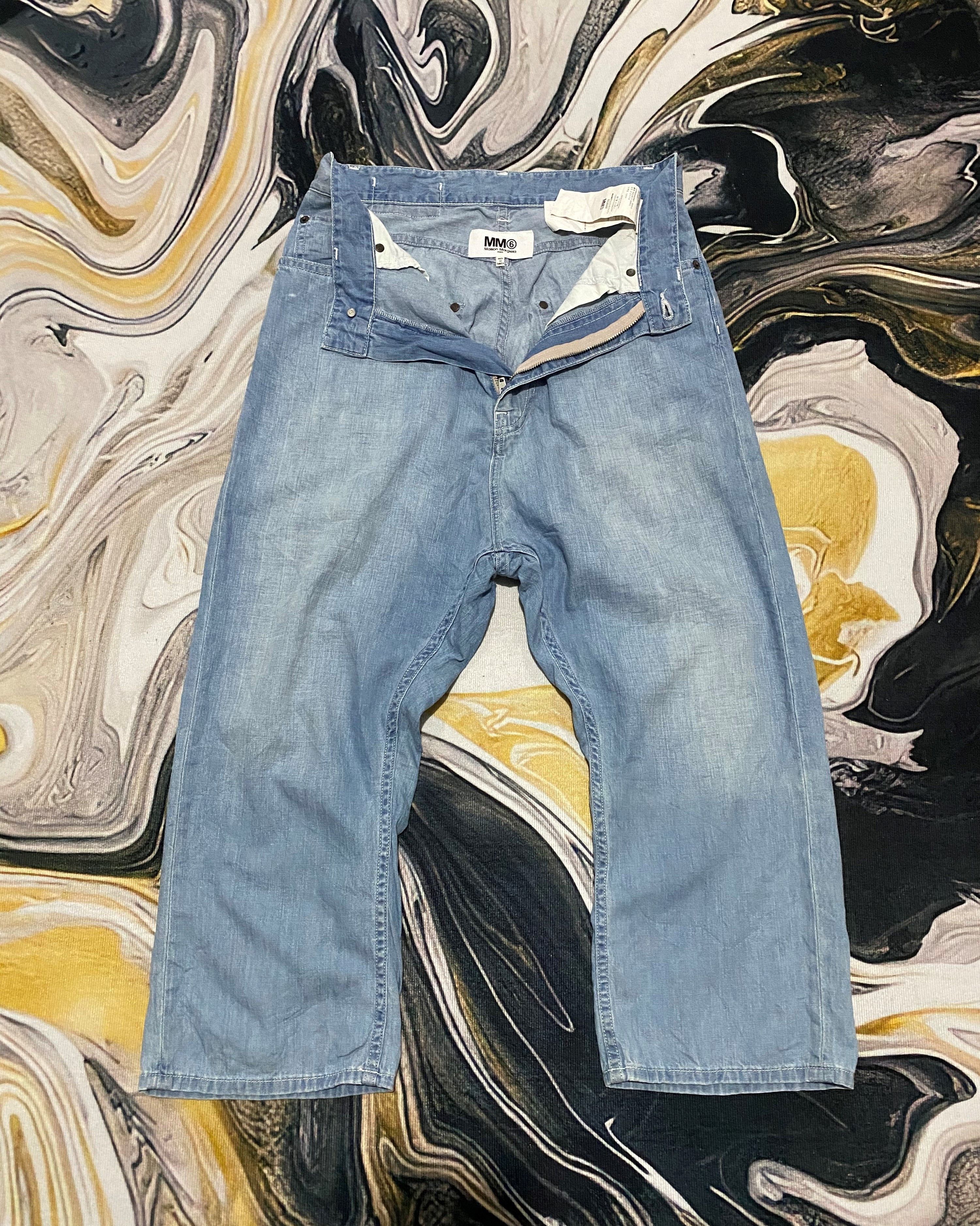 image of Maison Margiela Cropped Denim Pants in Light Blue Wash, Men's (Size 28)
