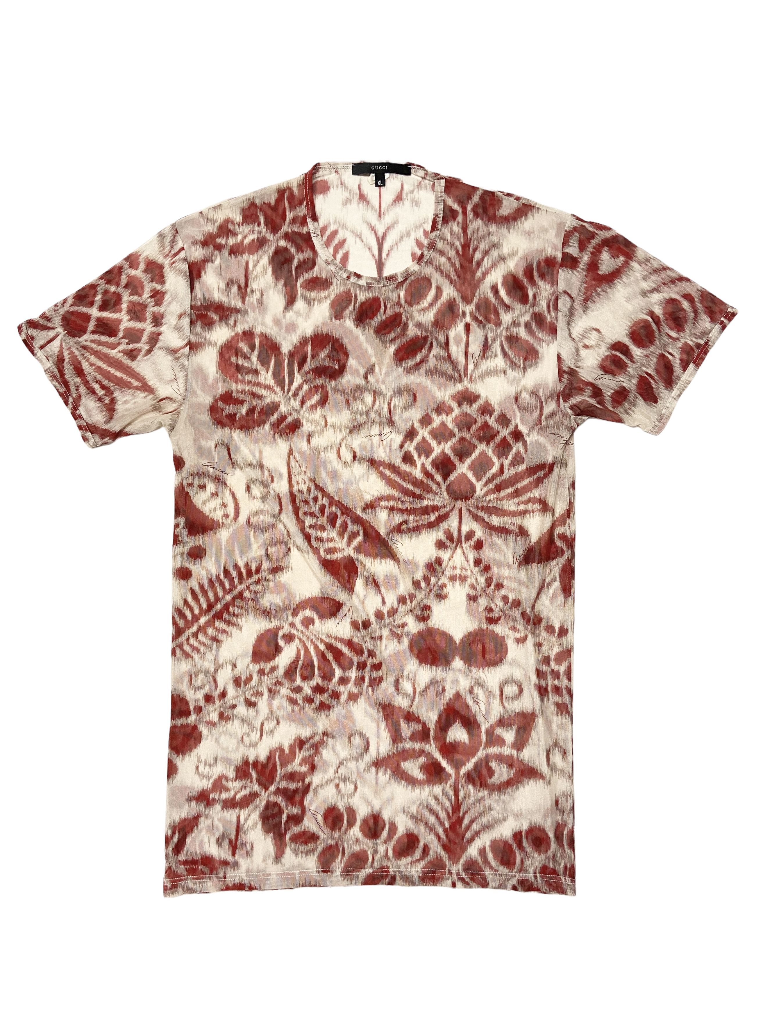 image of Gucci x Tom Ford S/s 2000 Floral Sheer Mesh T-Shirt (Ss00, Archive/vintage) in Cream/Red (Size Medi