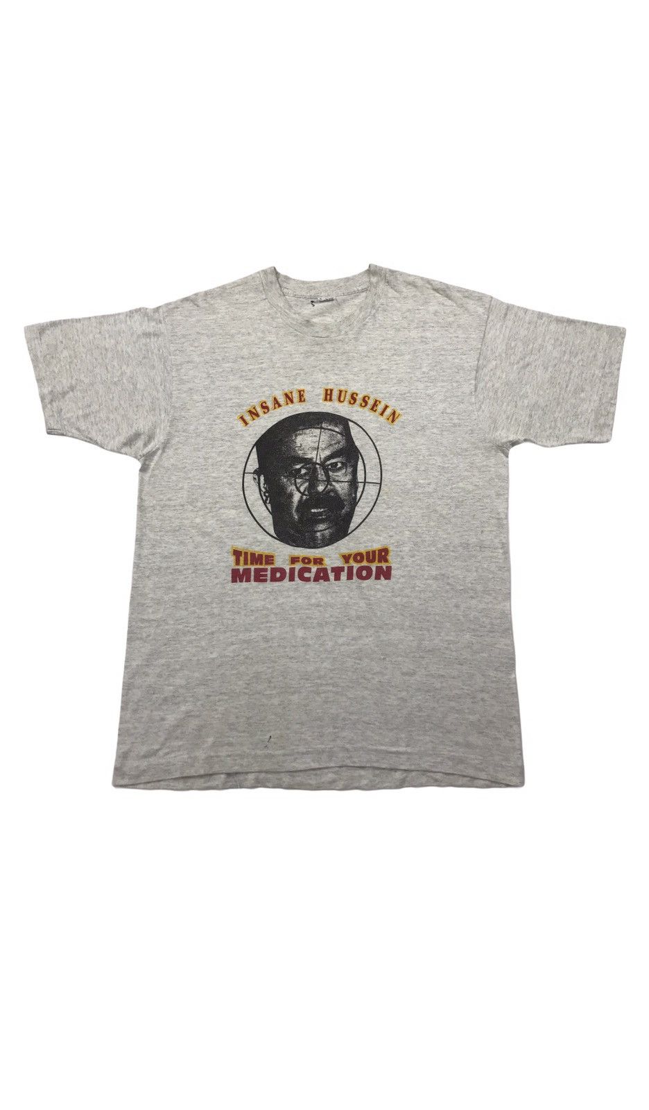 image of Vintage Saddam Hussein Public Enemy T-Shirt in Grey, Men's (Size XL)