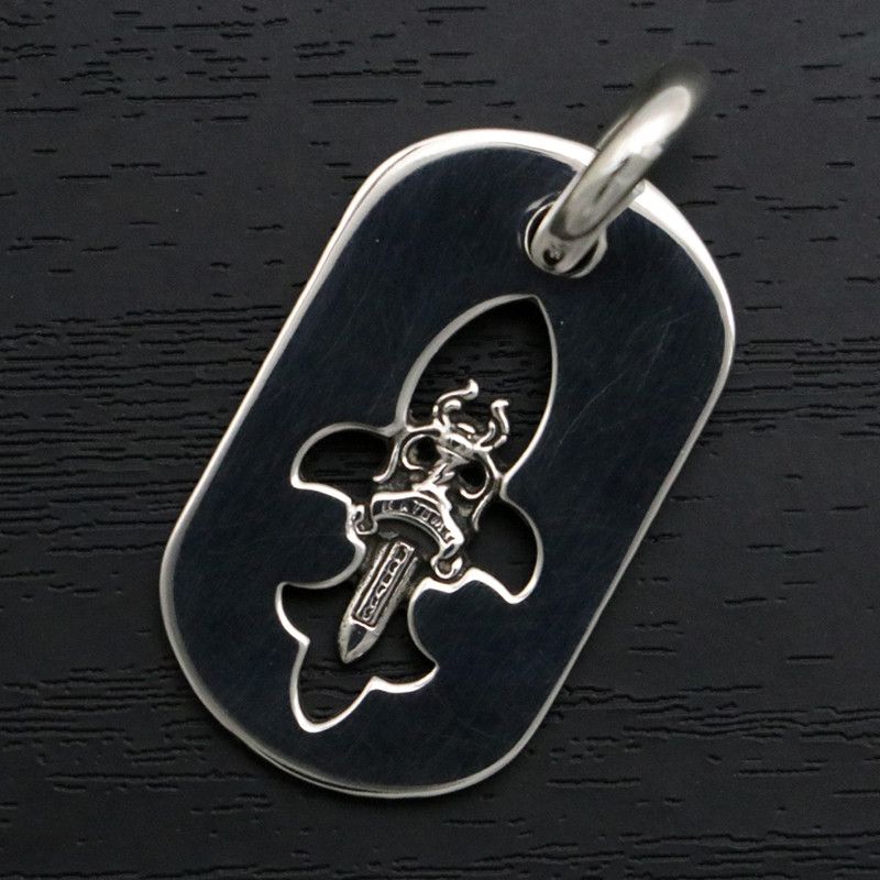 image of Chrome Hearts Dagger Cut-Out Dog Tag in Silver, Men's