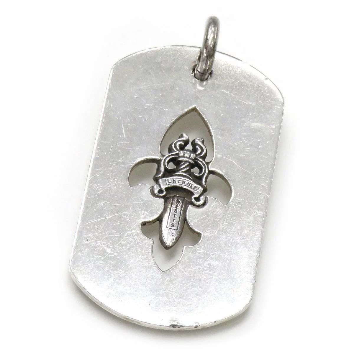 Pre-owned Chrome Hearts Silver Fluer Dagger Cut Out Dog Tag