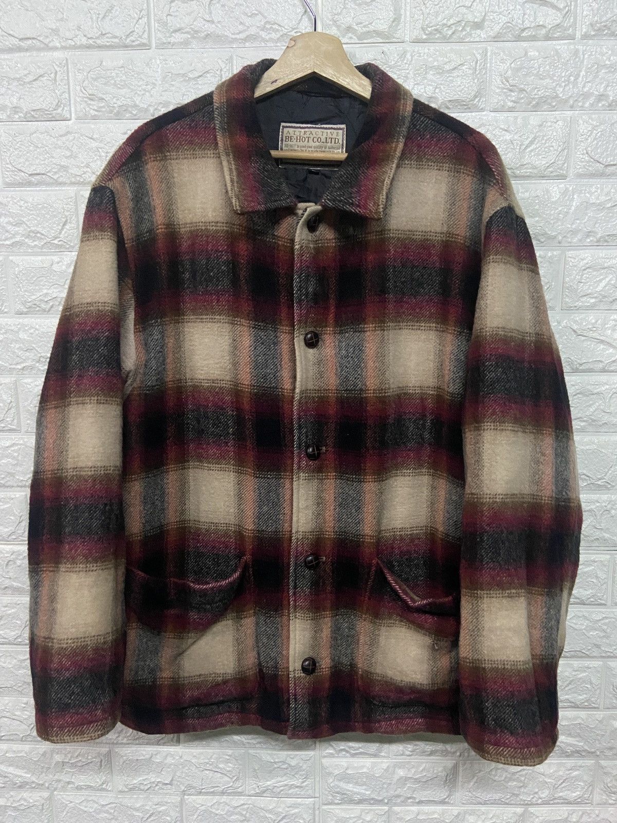 Flannel Vintage Be Hot Button Up Checkered Wool Flannel Jacket Size US L / EU 52-54 / 3 - 1 Thumbnail