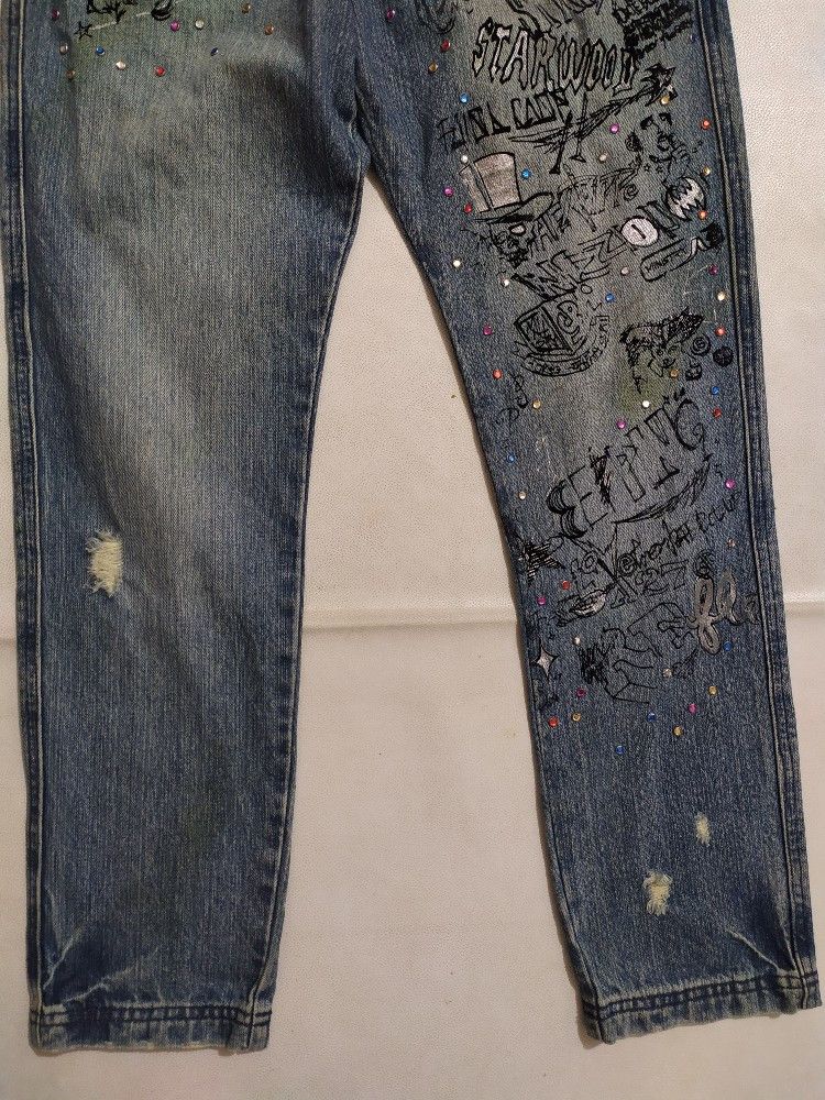 Japanese Brand 🔥Candy Stripper Japan Distressed Skull Skinny Jeans Pants Size US 29 - 3 Thumbnail