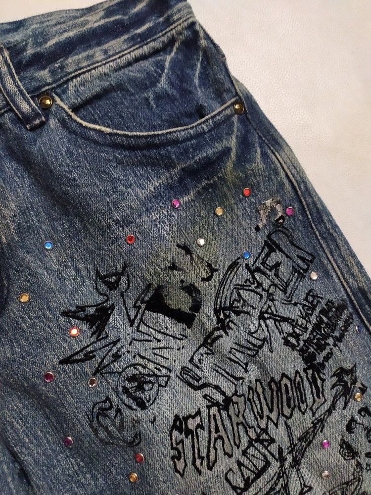 Japanese Brand 🔥Candy Stripper Japan Distressed Skull Skinny Jeans Pants Size US 29 - 5 Thumbnail