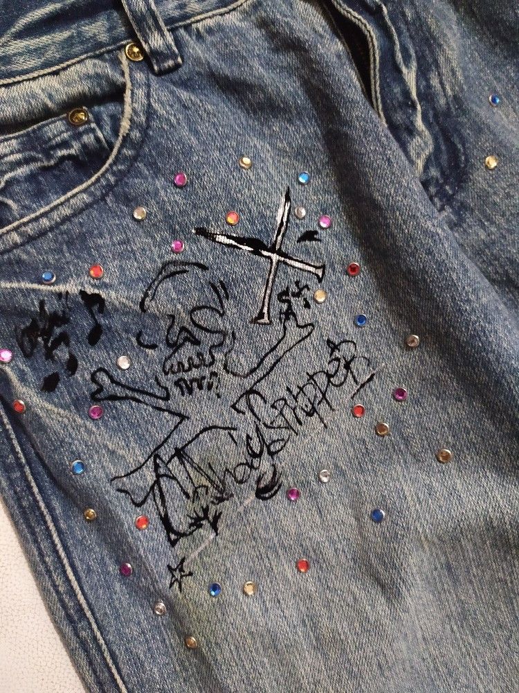 Japanese Brand 🔥Candy Stripper Japan Distressed Skull Skinny Jeans Pants Size US 29 - 7 Thumbnail
