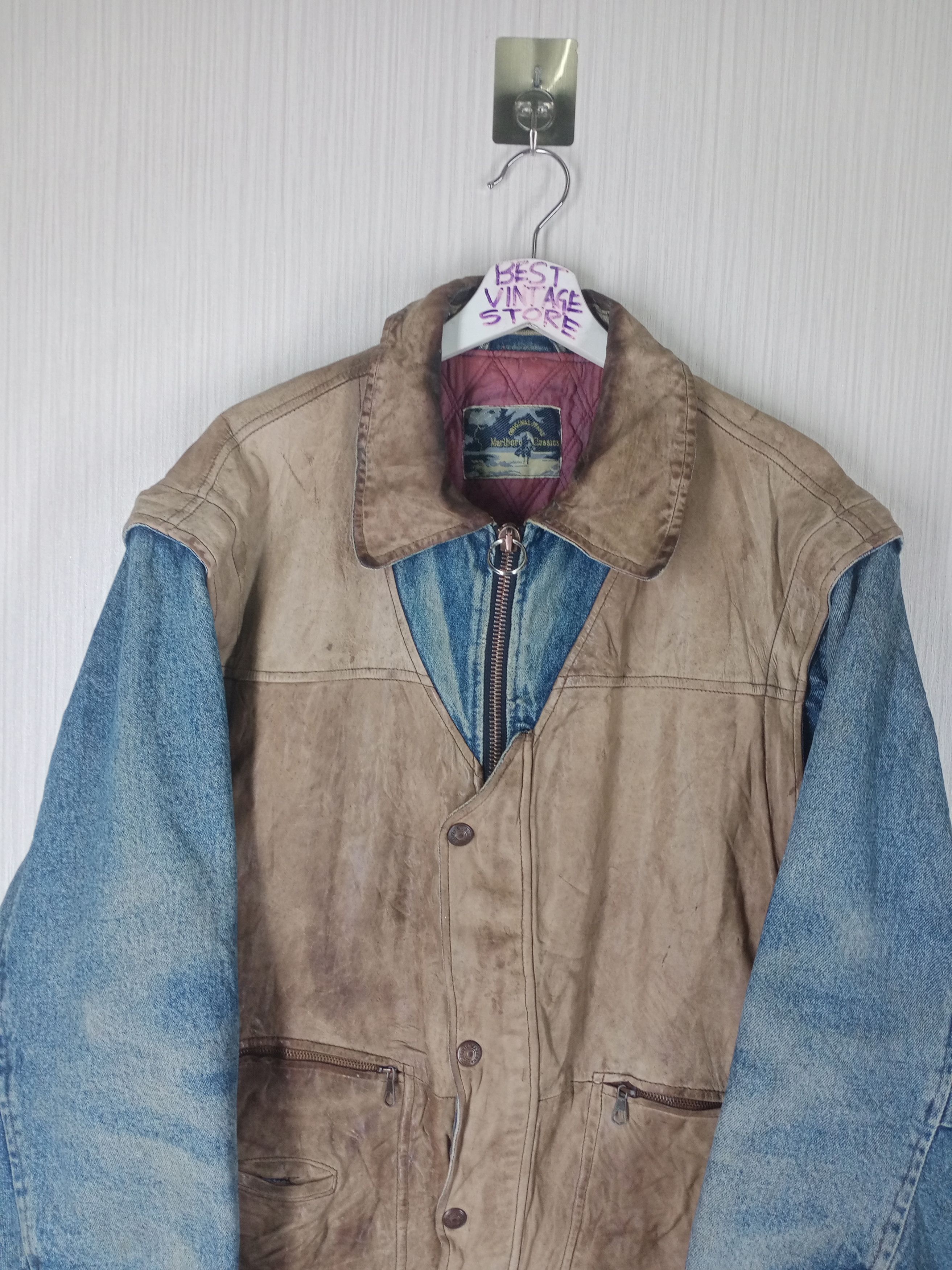 Marlboro Vintage 1980s Marlboro Classics Leather Jeans Jacket Size US L / EU 52-54 / 3 - 4 Thumbnail