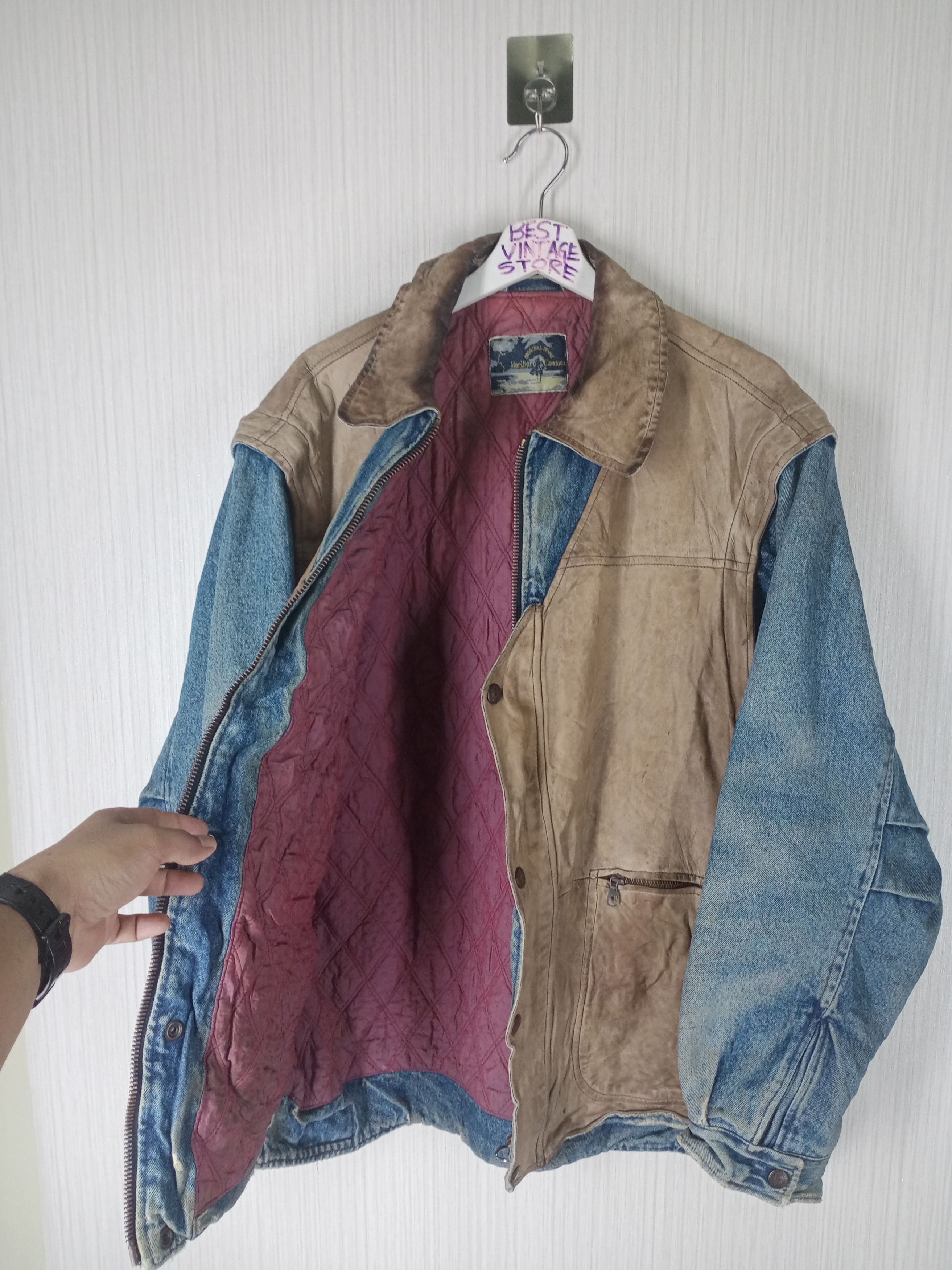 Marlboro Vintage 1980s Marlboro Classics Leather Jeans Jacket Size US L / EU 52-54 / 3 - 3 Thumbnail