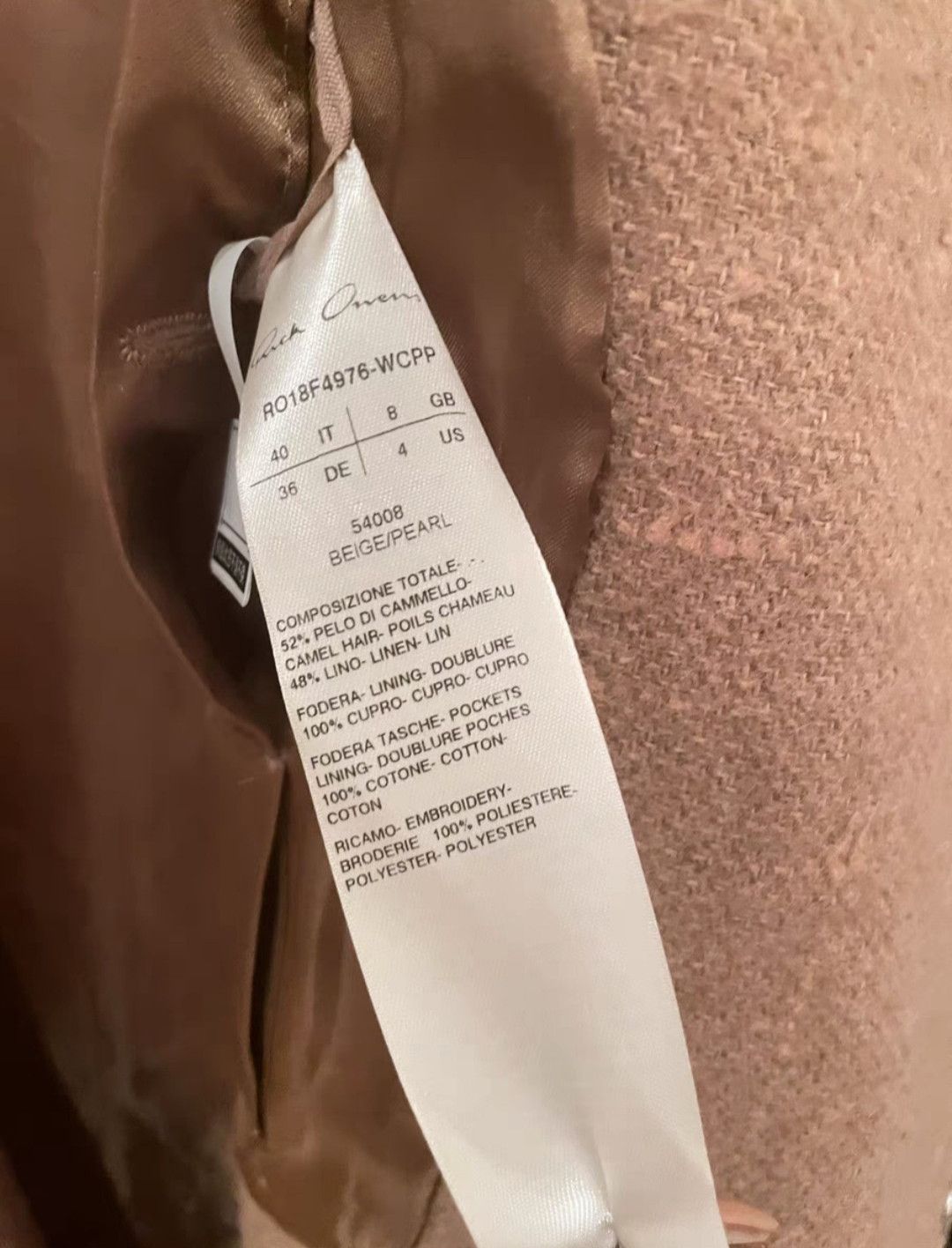 Rick Owens ro beige/pearl coat made of 52% camel hair and 48% linen Size M / US 6-8 / IT 42-44 - 3 Thumbnail