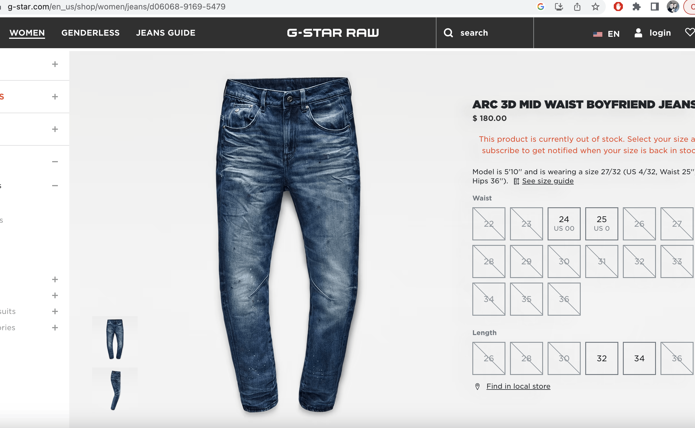 G-Star G-Star Raw Arc 3D Mid Waist Boyfriend Dark blue Jeans WMNS Size 29" - 4 Thumbnail
