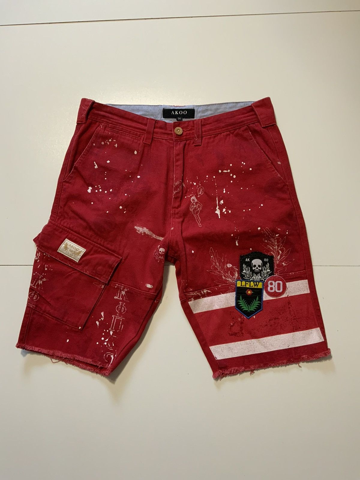 Akoo Akoo 10th Anniversary Skull Paint Splatter Cargo Shorts Grailed