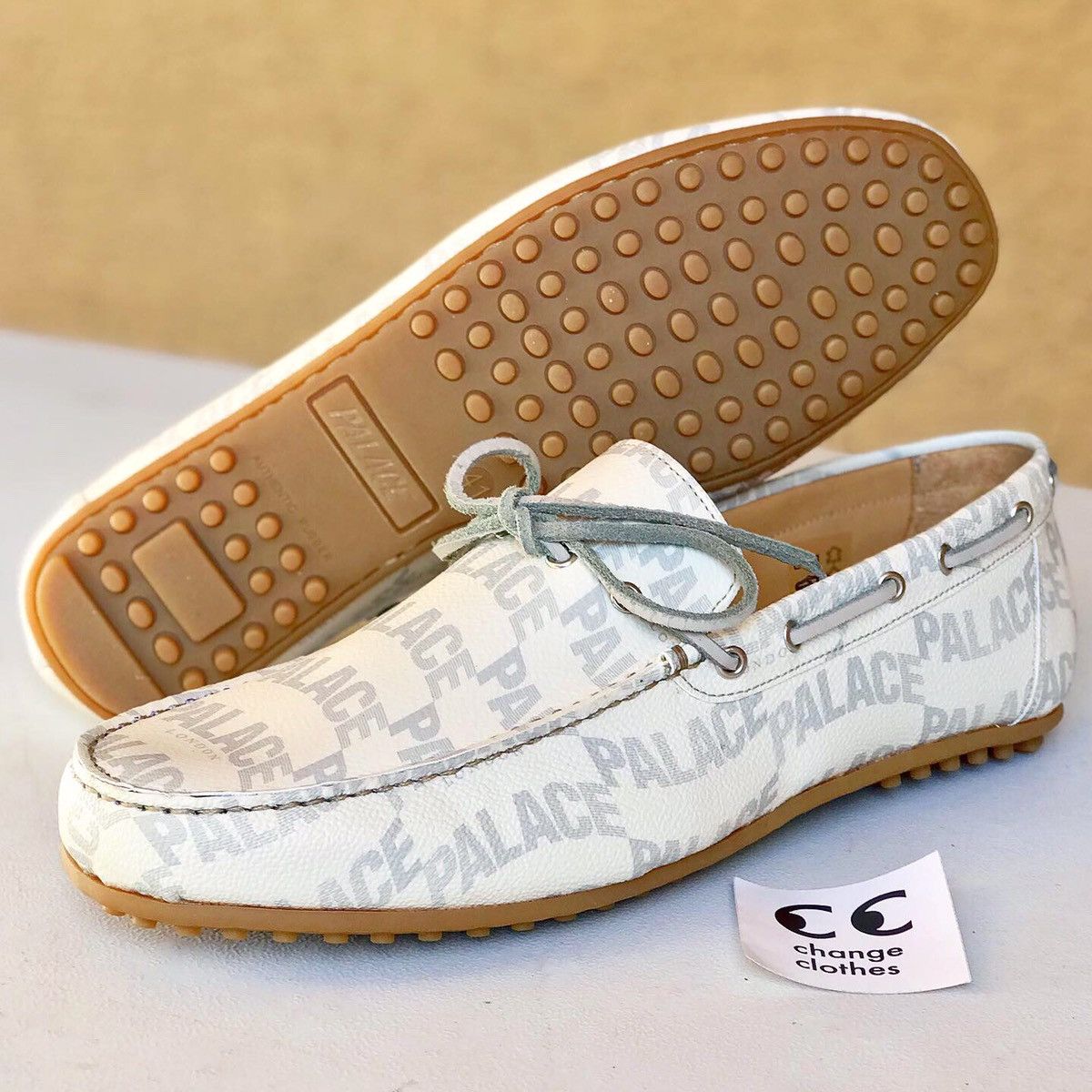 image of Palace Driving Shoe Loafer Leather Monogram Uk 9 Cream Tri, Men's (Size 9.5)
