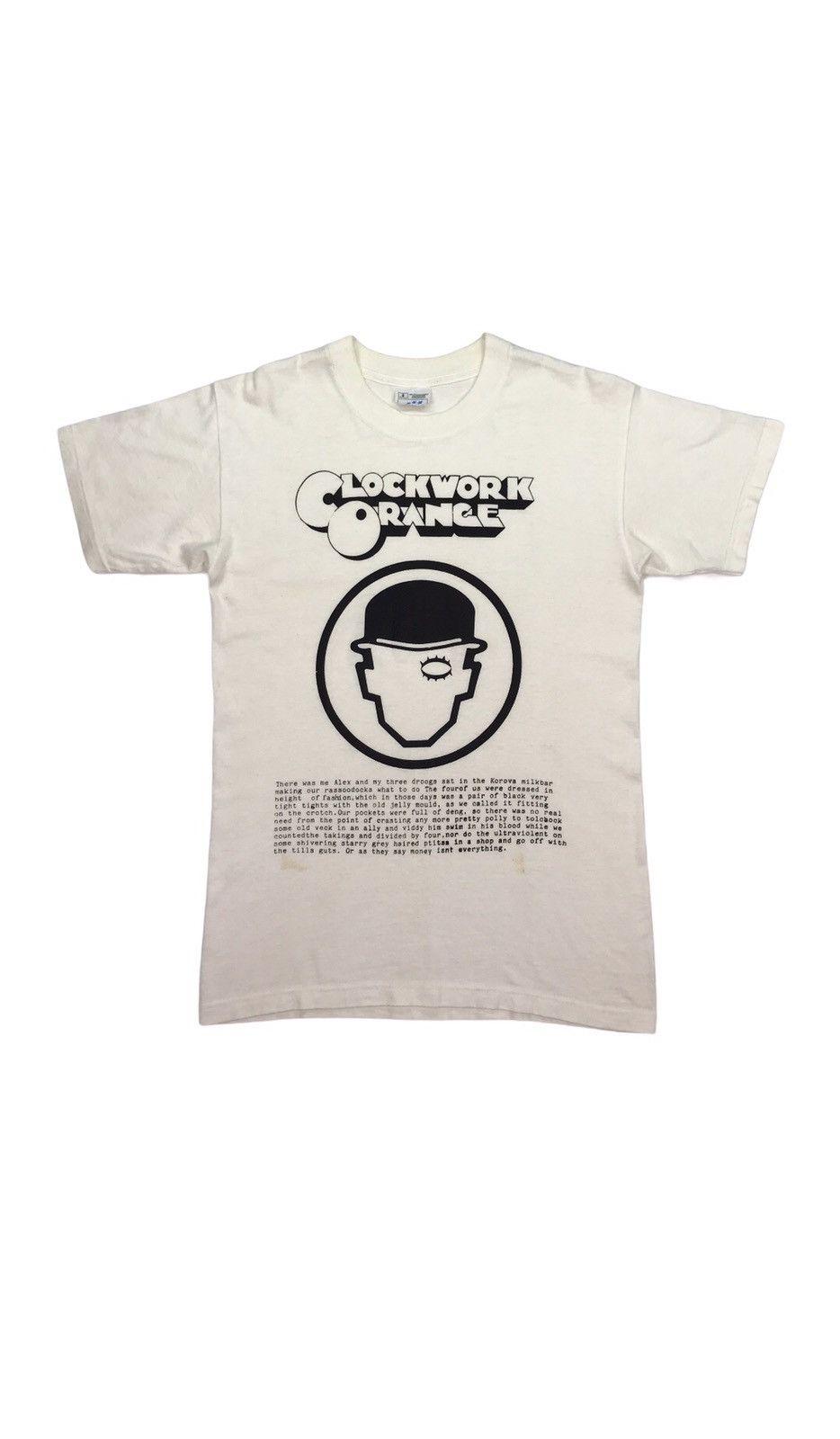 image of Expert Horror x Movie Vintage 90's Clockwork Orange Movie T-Shirt in White, Men's (Size Small)