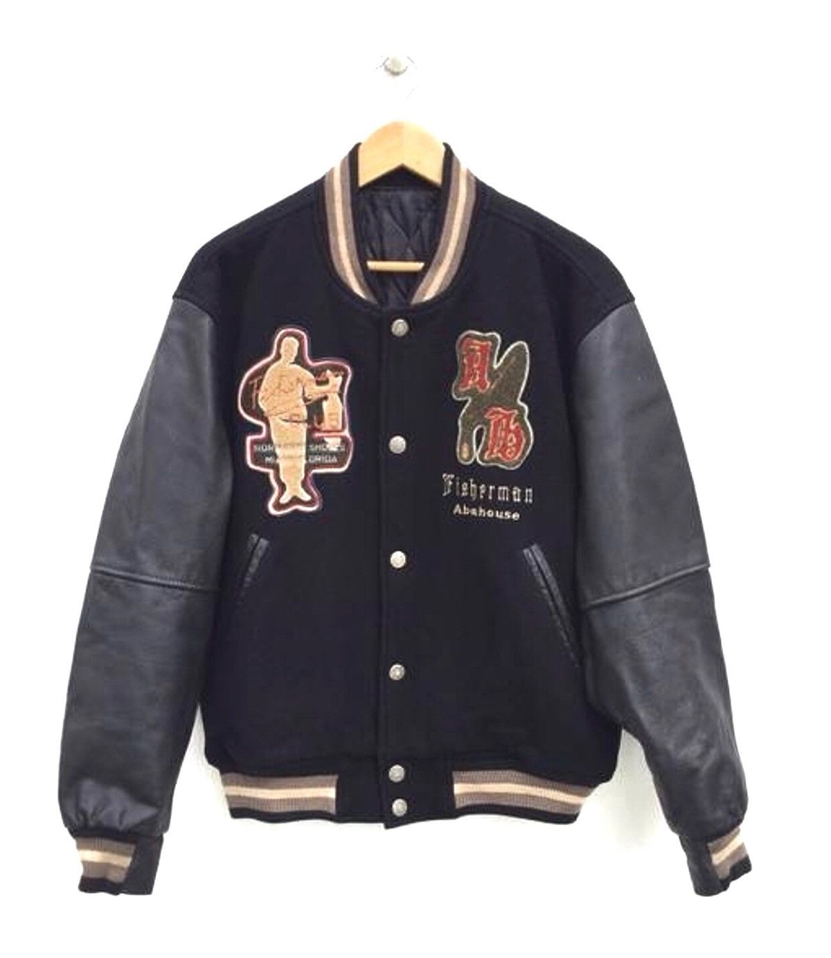 Designer Abahouse Jacket Fisherman Team Sleeve Leather Varsity Jacket Size US M / EU 48-50 / 2 - 1 Thumbnail