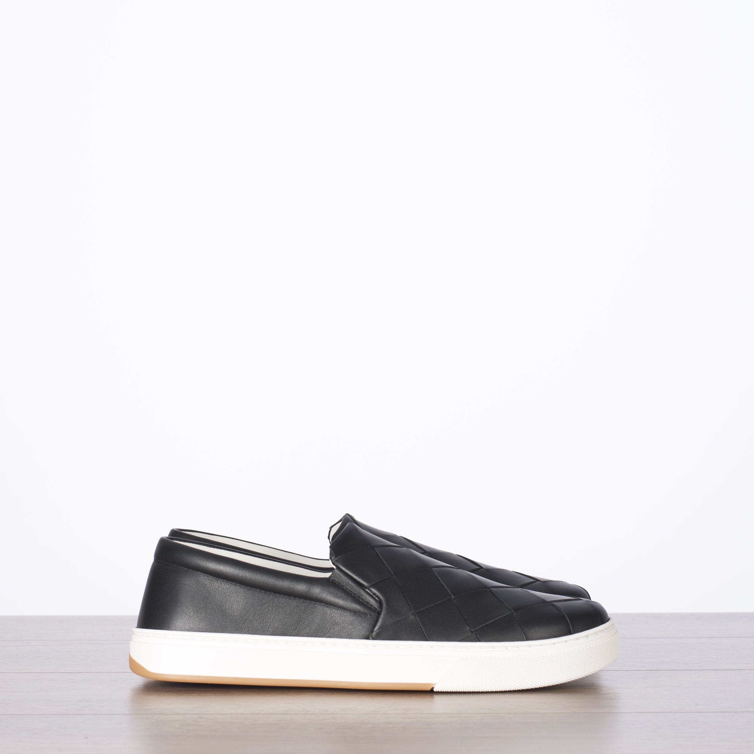 Bottega Veneta Black Leather Slip-on Sneakers With A Maxi Woven Upper ...