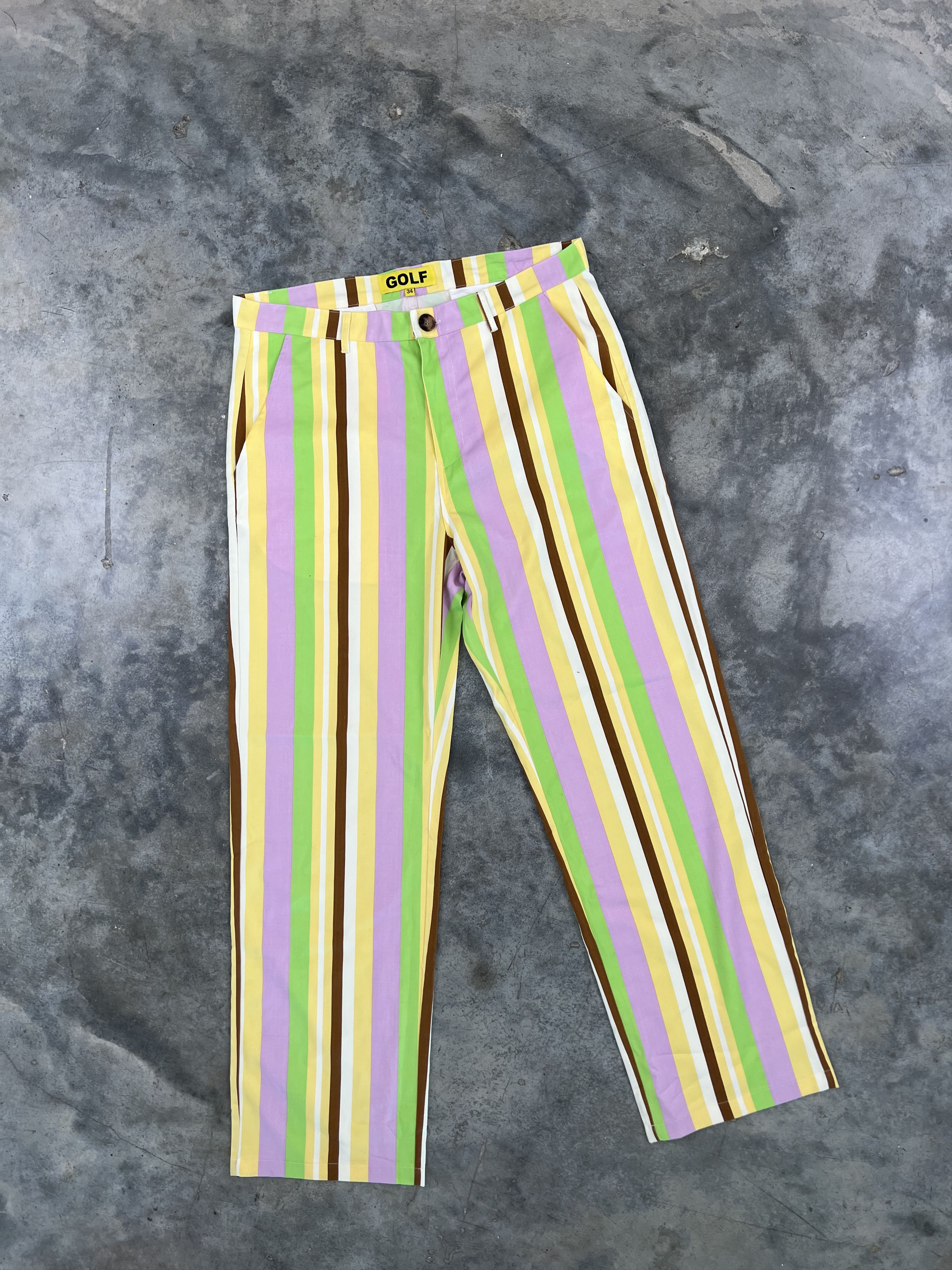 image of Golf Wang Vertical Stripe Skate Pants Sz. 34 Tyler in Green, Men's