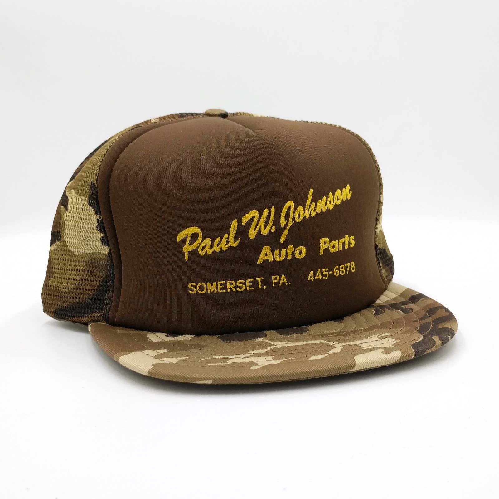 Vintage Vintage Paul Johnson Auto Parts Camo Snapback Trucker Hat Size ONE SIZE - 1 Thumbnail