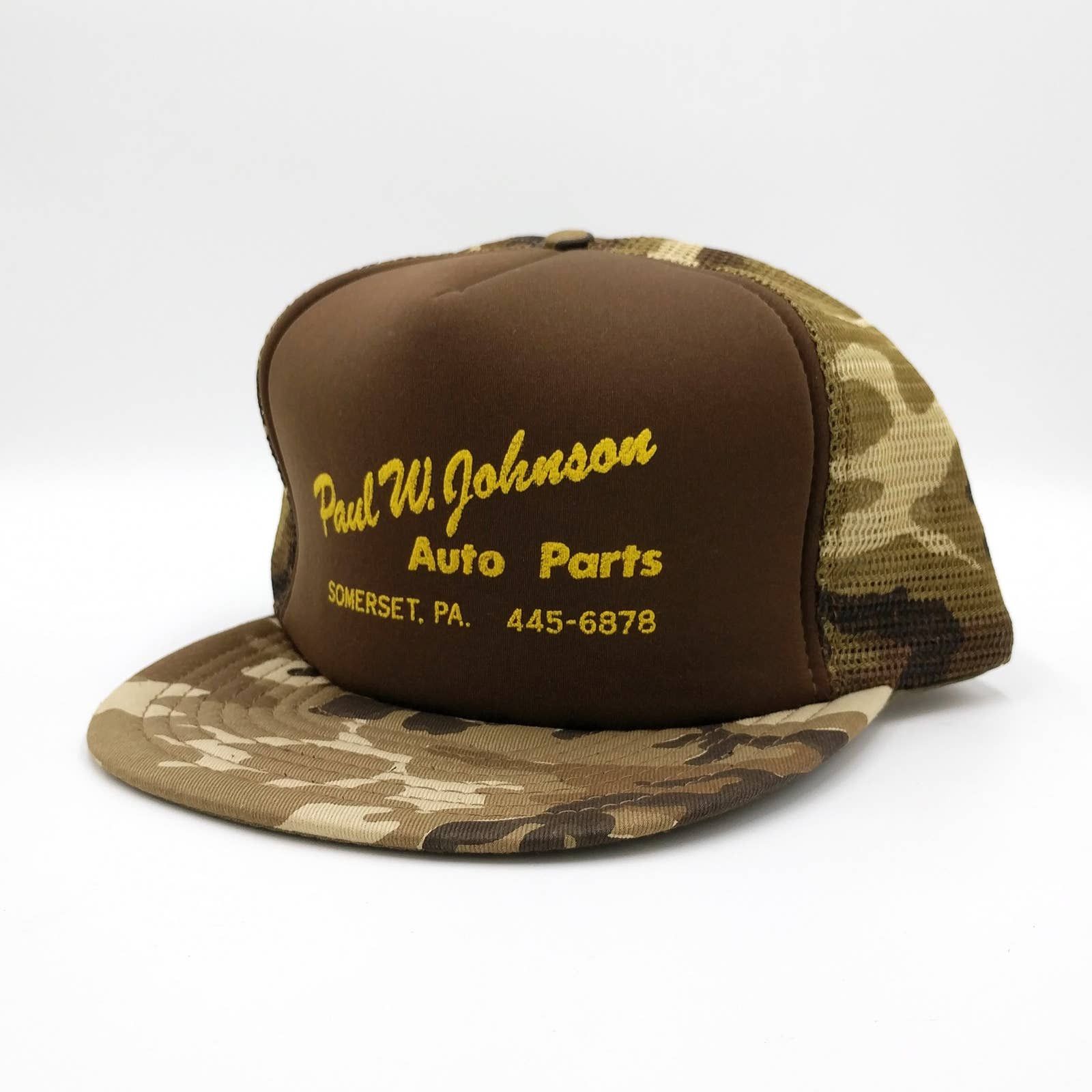 Vintage Vintage Paul Johnson Auto Parts Camo Snapback Trucker Hat Size ONE SIZE - 3 Thumbnail