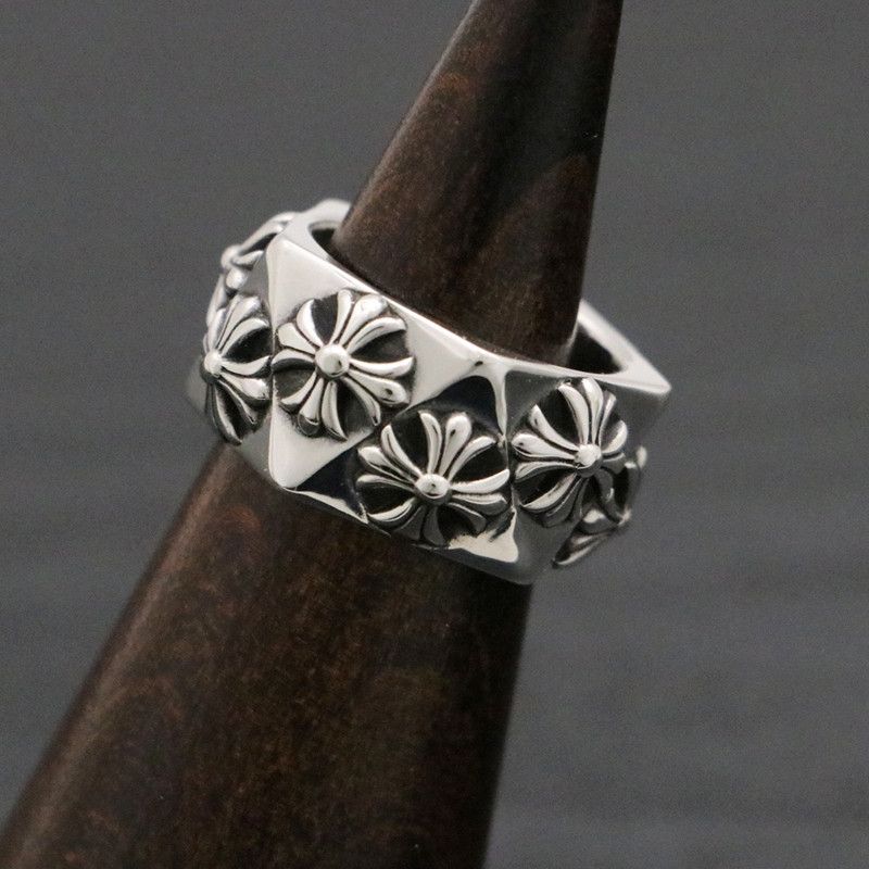 image of Chrome Hearts Pentagon Plus Ring in Silver, Men's