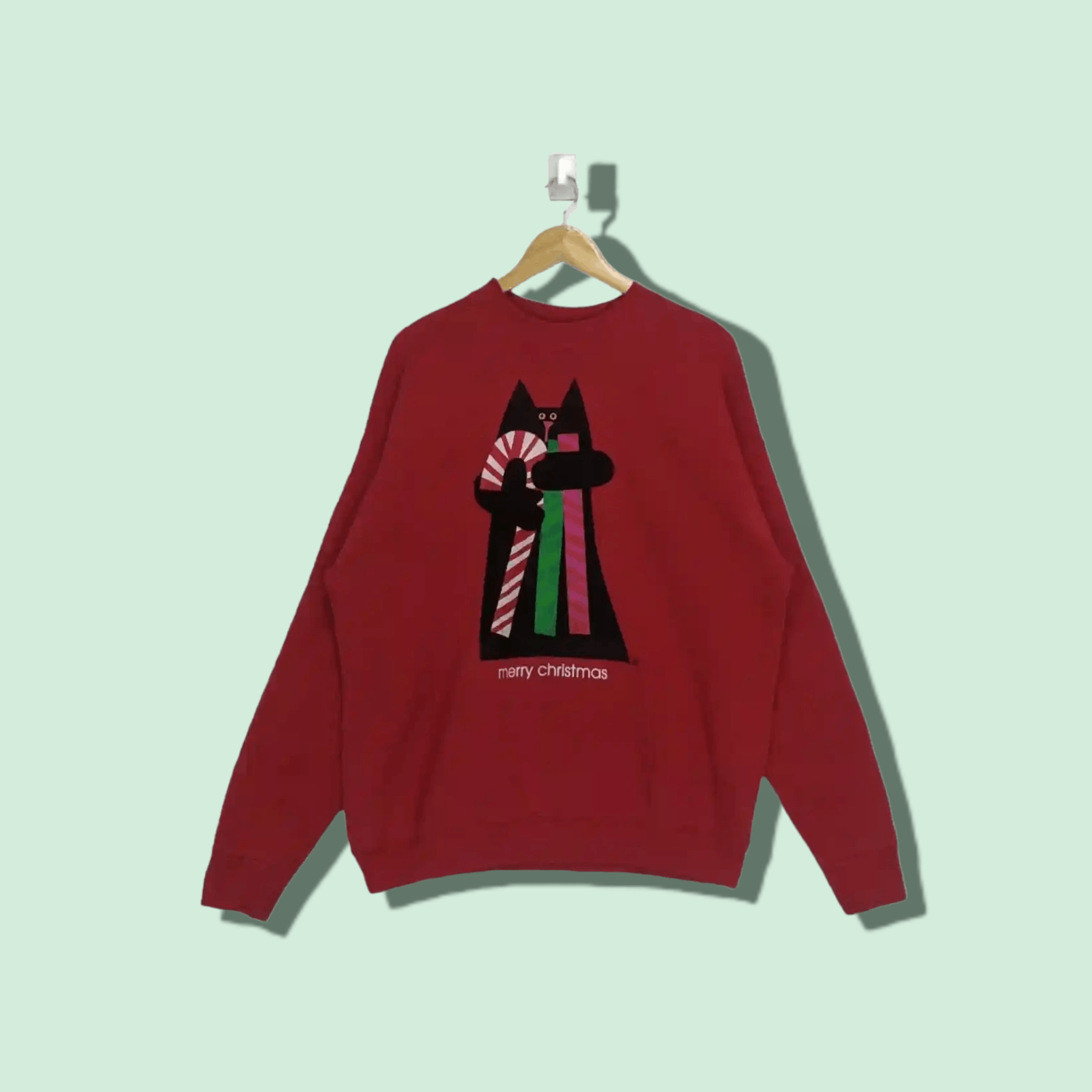 American Apparel 2000's CAT CANDY Merry Christmas Big Image Sweatshirt Size US XL / EU 56 / 4 - 1 Thumbnail
