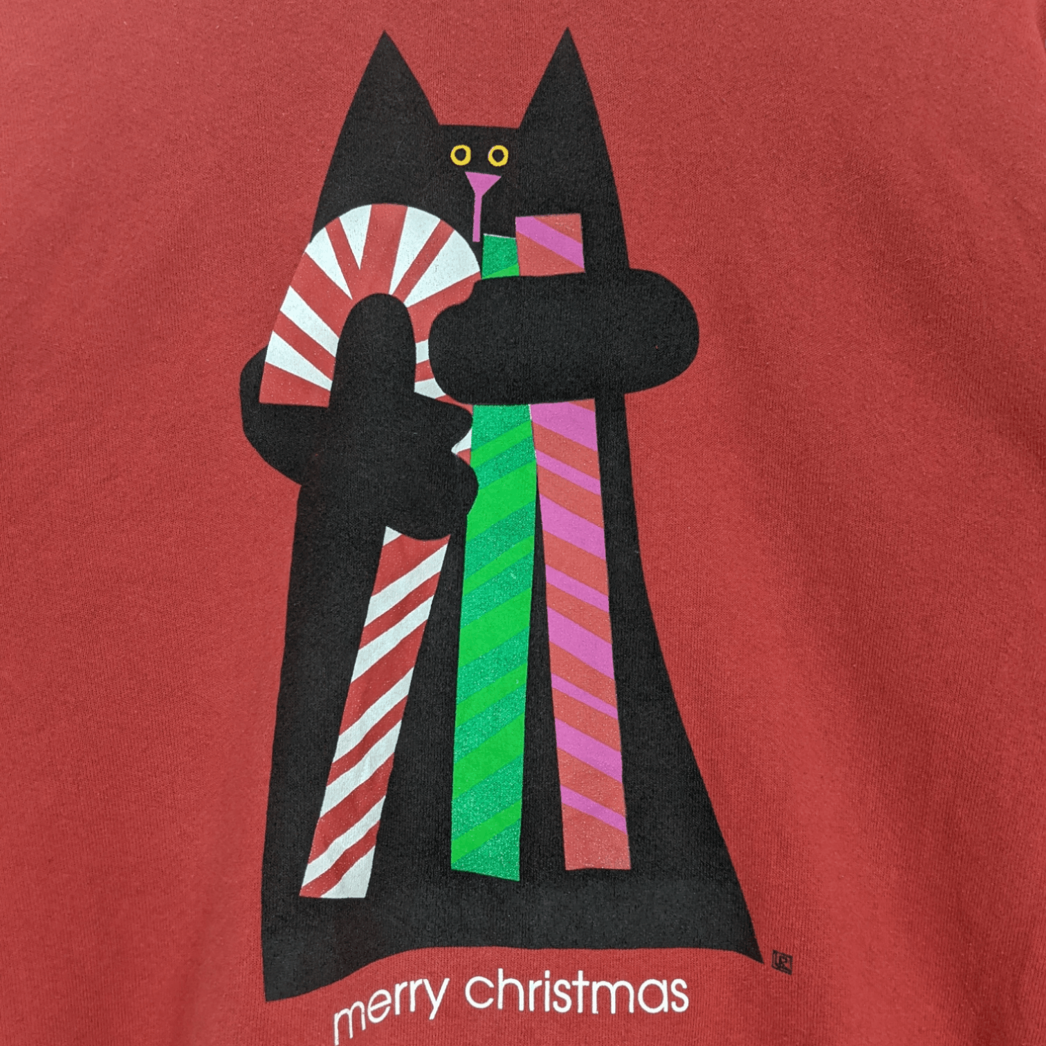American Apparel 2000's CAT CANDY Merry Christmas Big Image Sweatshirt Size US XL / EU 56 / 4 - 5 Thumbnail