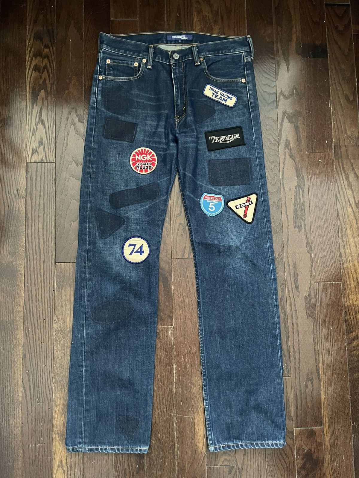 Junya Watanabe Junya AD2002 Biker Patches Denim Jeans Indigo Wash Size US 31 - 1 Thumbnail