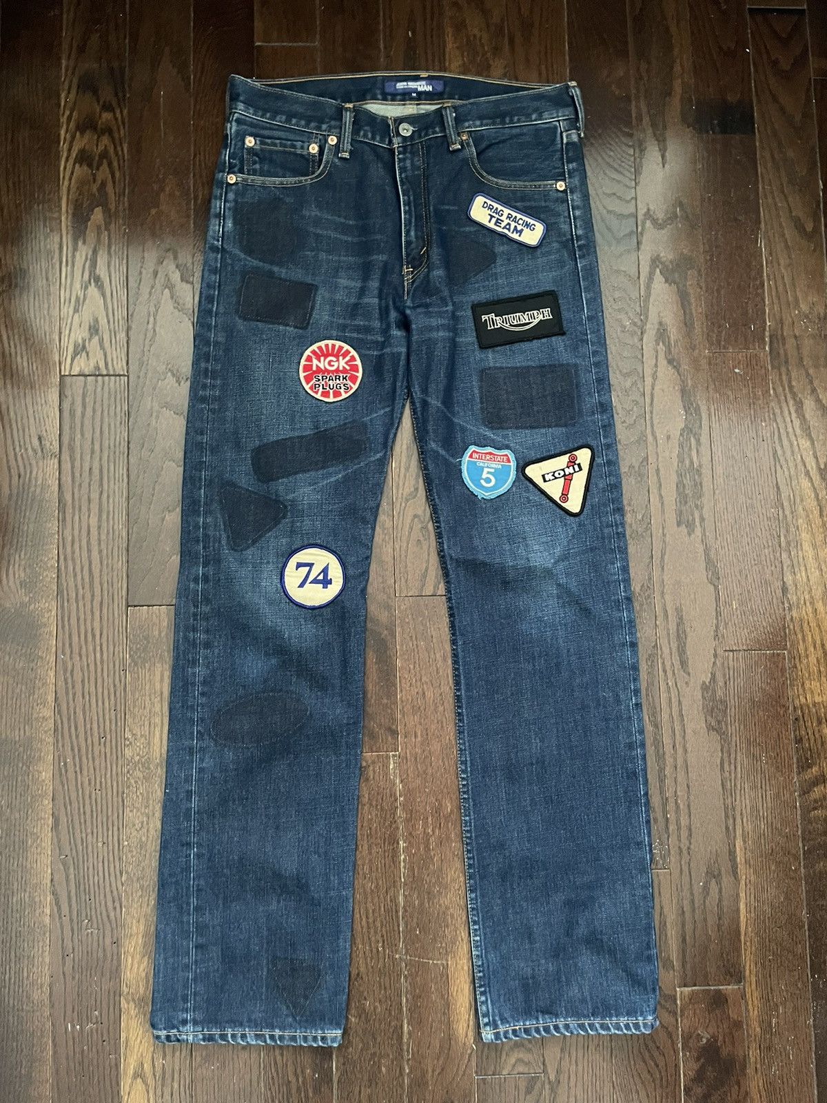 image of Junya Watanabe Junya Ad2002 Biker Patches Denim Jeans Indigo Wash, Men's (Size 31)