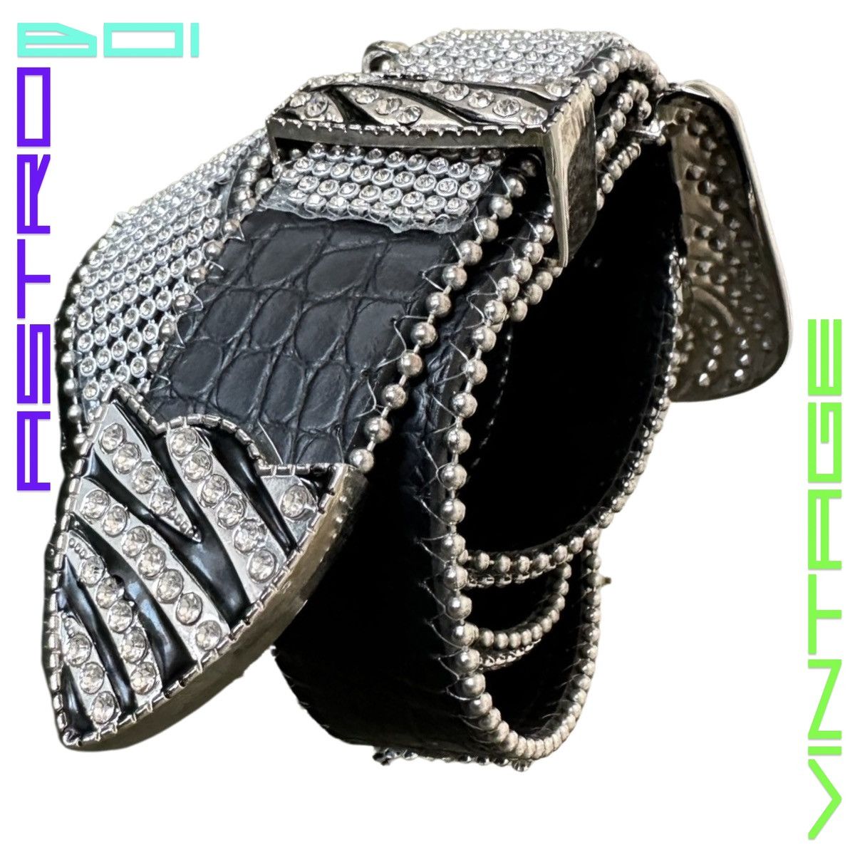 Vintage Vintage Zebra Black & White BB Rhinestone Belt _28-30” Size 28 - 3 Thumbnail