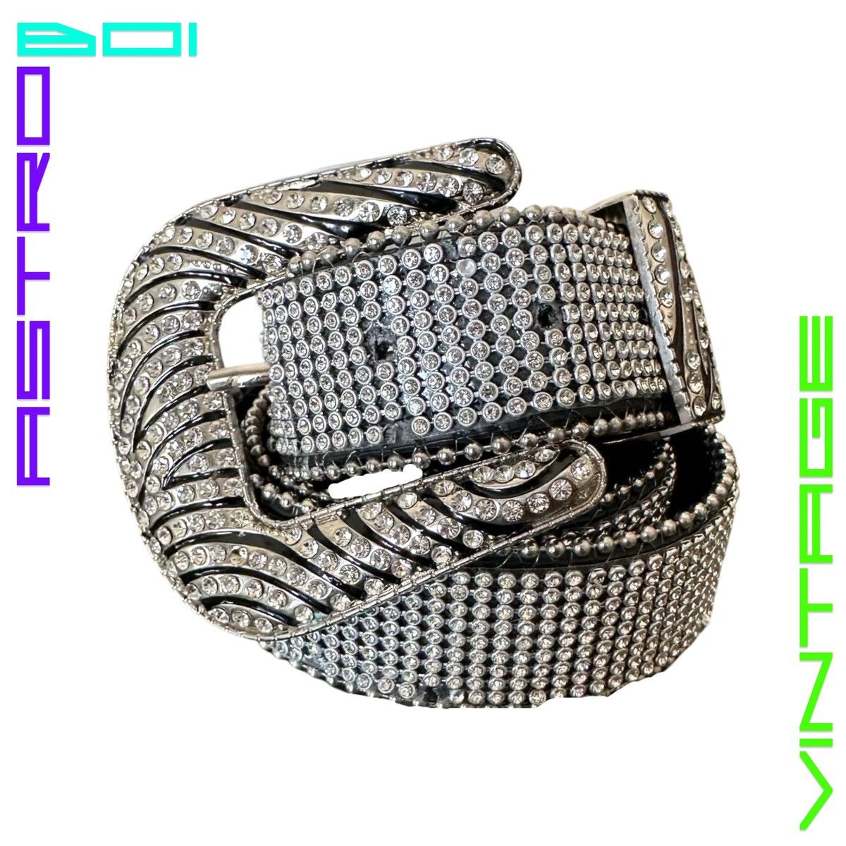 Vintage Vintage Zebra Black & White BB Rhinestone Belt _28-30” Size 28 - 1 Thumbnail