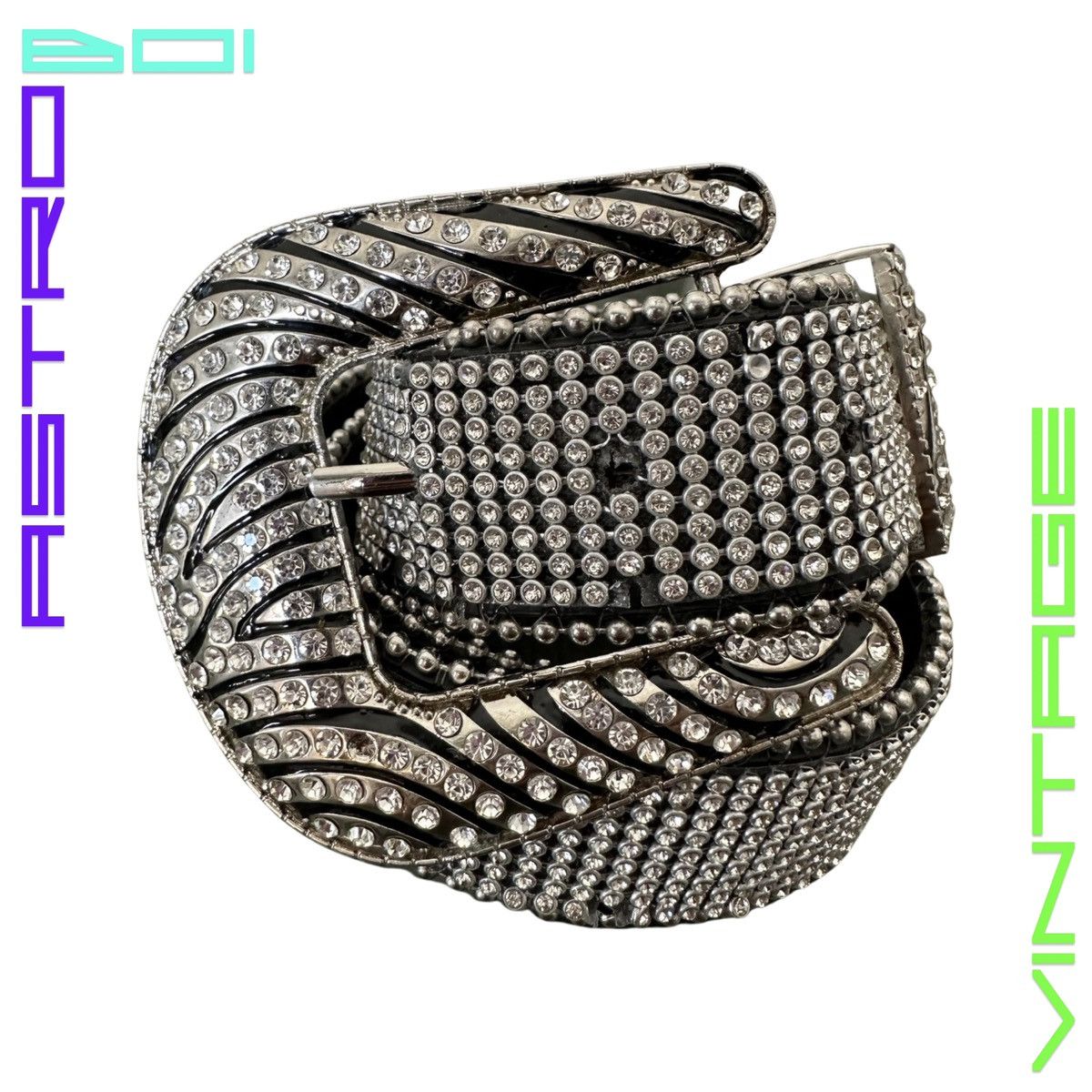 Vintage Vintage Zebra Black & White BB Rhinestone Belt _28-30” Size 28 - 2 Thumbnail