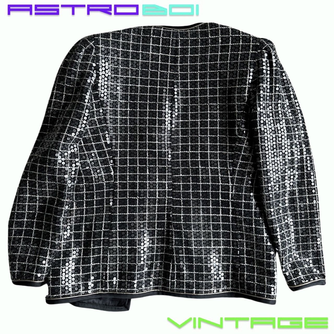 Vintage KAREN LAWRENCE BLACK SEQUIN TWEED BLAZER Size XL / US 12-14 / IT 48-50 - 9 Thumbnail