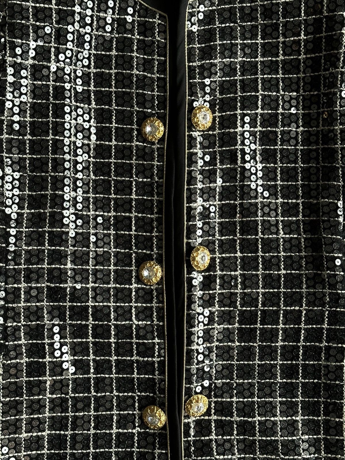 Vintage KAREN LAWRENCE BLACK SEQUIN TWEED BLAZER Size XL / US 12-14 / IT 48-50 - 6 Thumbnail