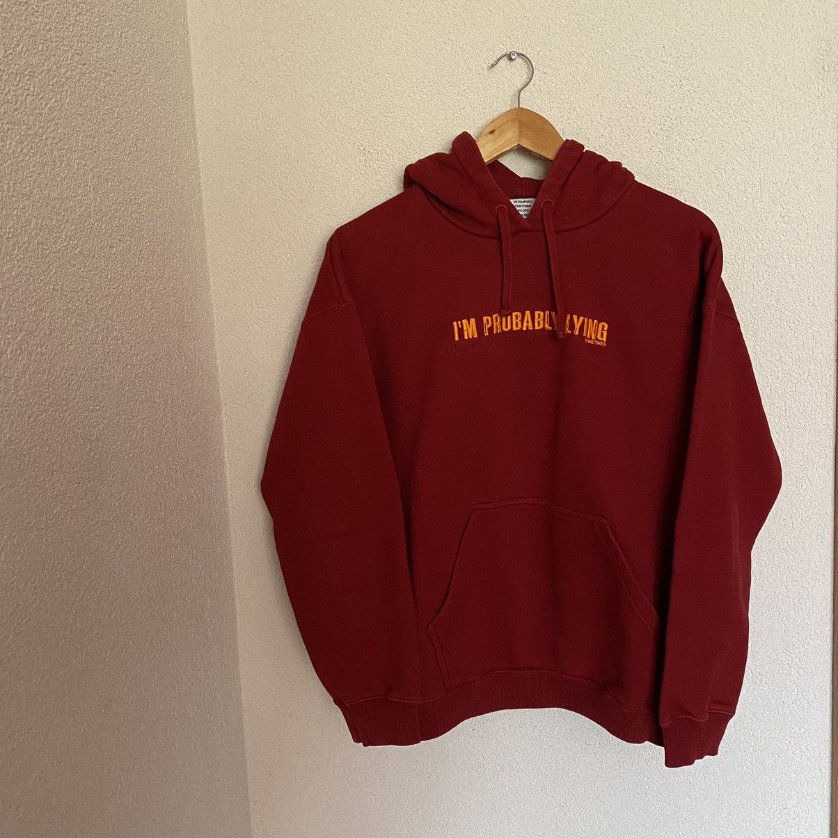 image of Vetements My Boyfriend Is A Vampire Im Probably Lying Hoodie in Dark Red, Men's (Size Small)